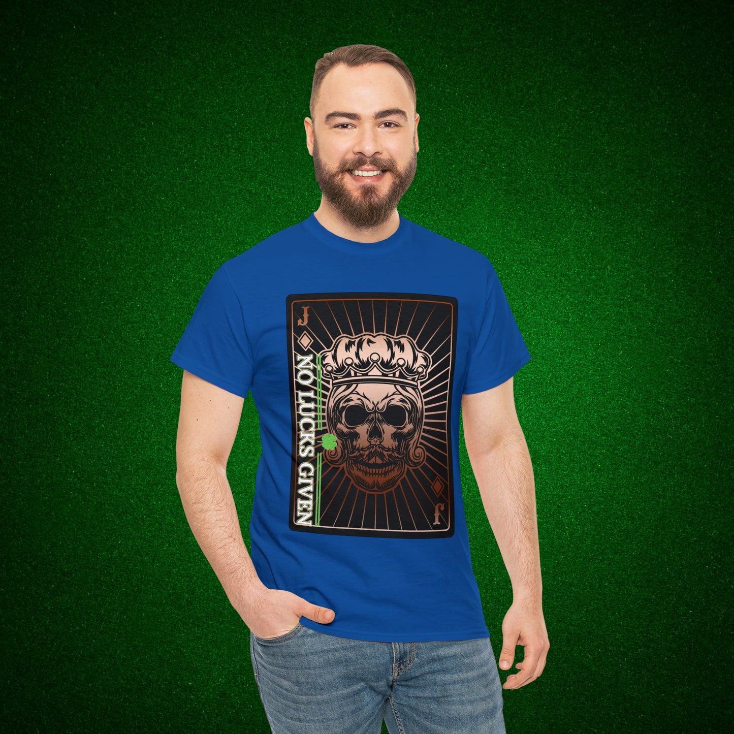 No Lucks Given Jack Skull in Crown of Diamonds Copper Poker T-Shirt Must have Good Luck All-in