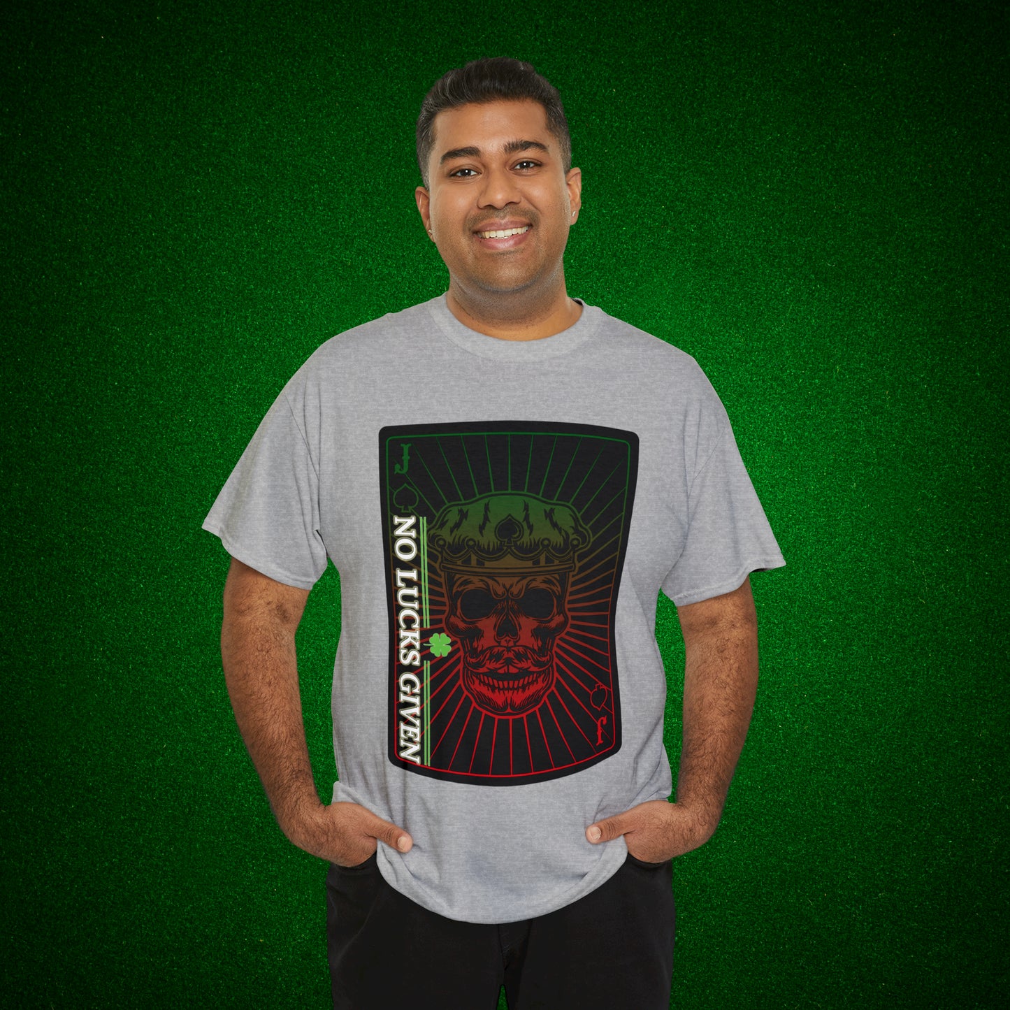 No Lucks Given Jack Skull in Crown of Spades Green Red Poker T-Shirt Must have Good Luck All-in