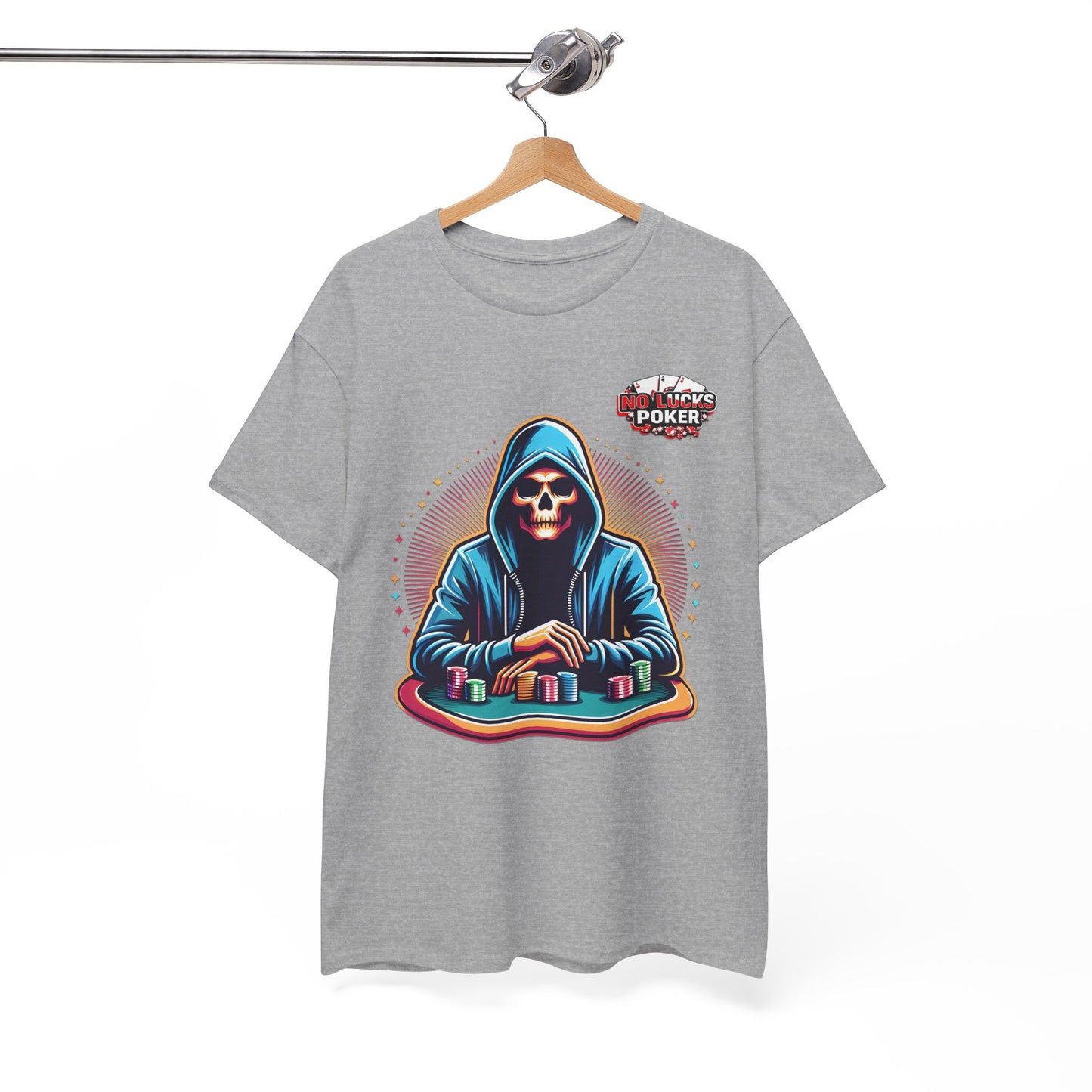 Poker Player with Skull at Poker Table 0 Lucks Given Unisex heavy cotton tee Poker Apparel