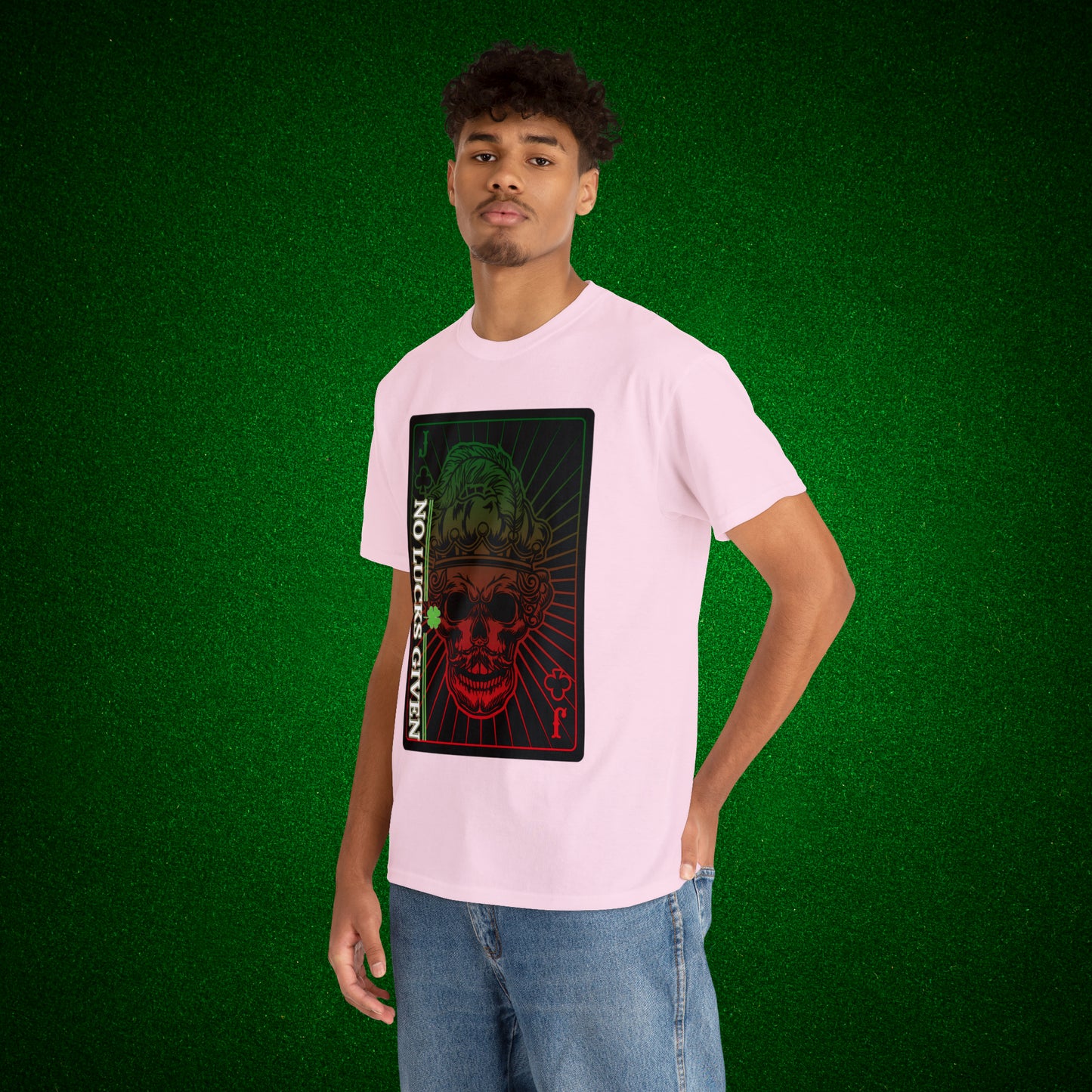 No Lucks Given Jack Skull in Crown of Clubs Green Red Poker T-Shirt Must have Good Luck All-in