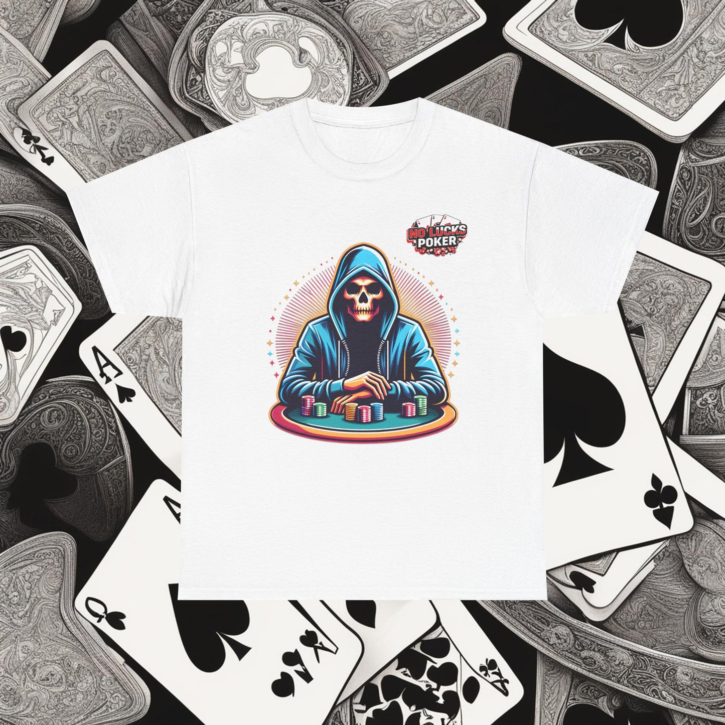 Poker Player with Skull at Poker Table 0 Lucks Given Unisex heavy cotton tee Poker Apparel