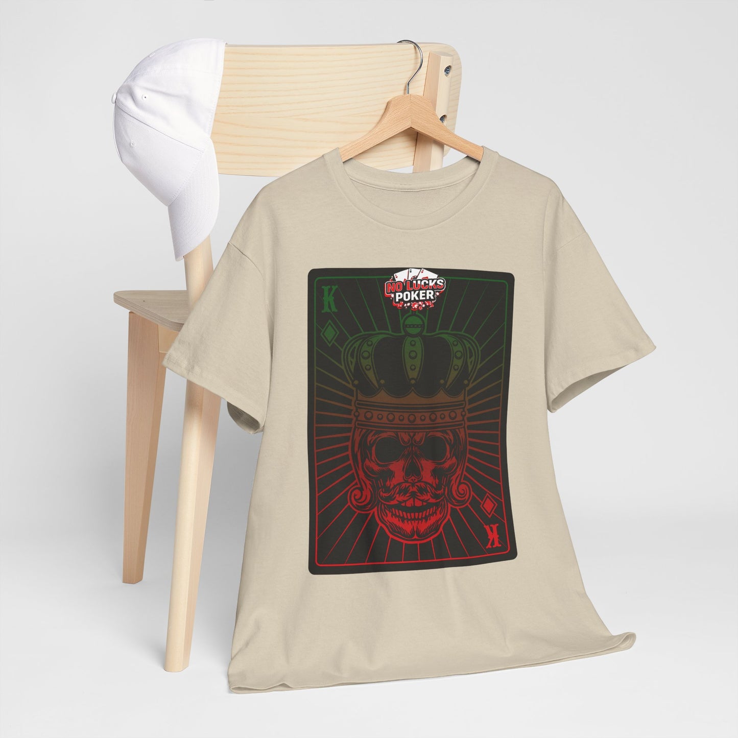 No Lucks Given Royal Skull King of Diamonds Red and Green Poker T-Shirt Must have Good Luck All-in
