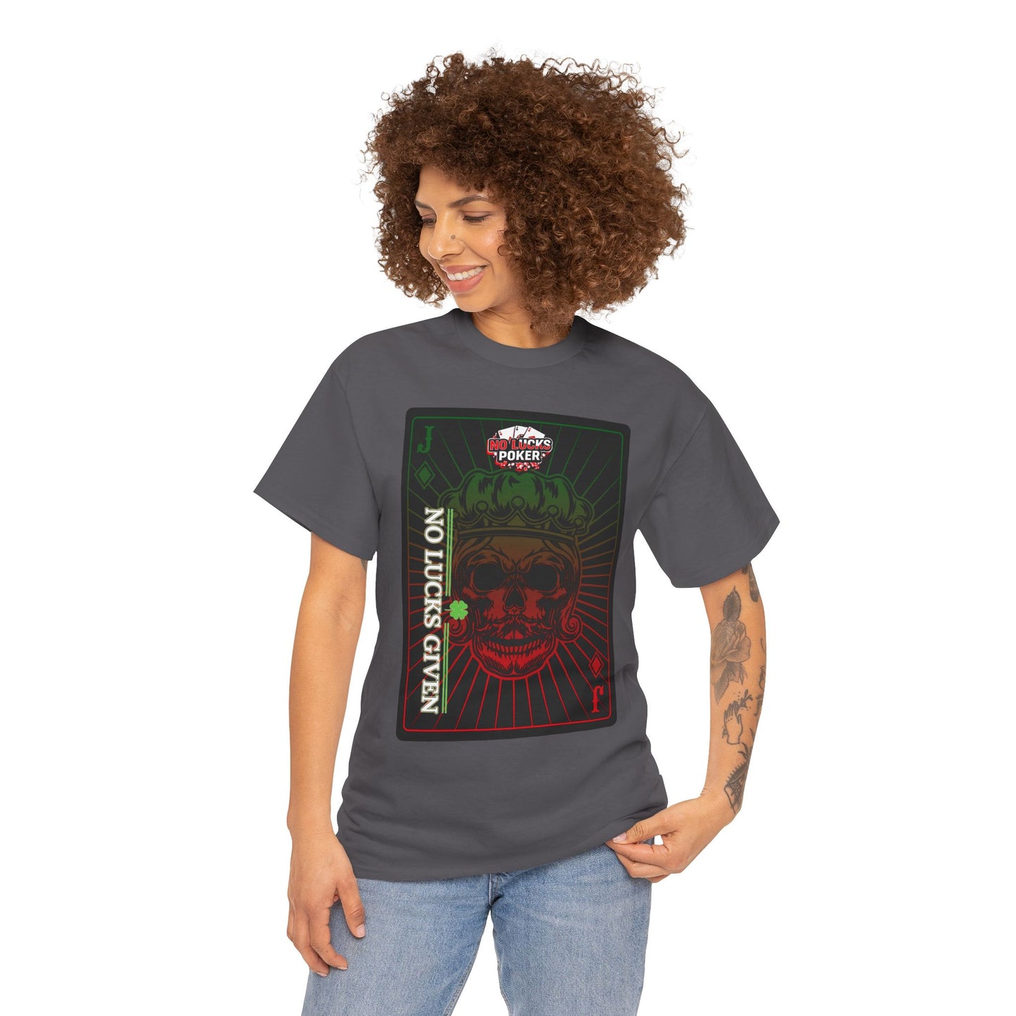 No Lucks Given – Jack Skull Crown Poker Tee (Green & Red Edition)