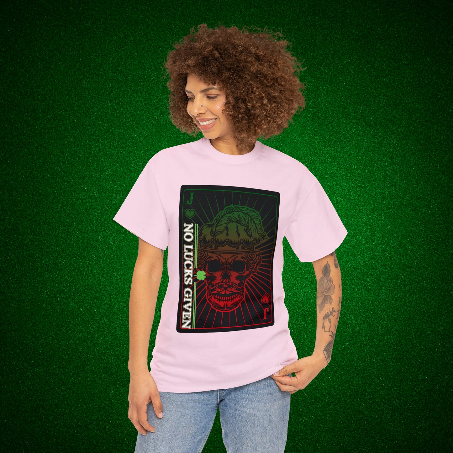 No Lucks Given Angry Jack of Hearts Green Red Poker T-Shirt Must have Good Luck All-in
