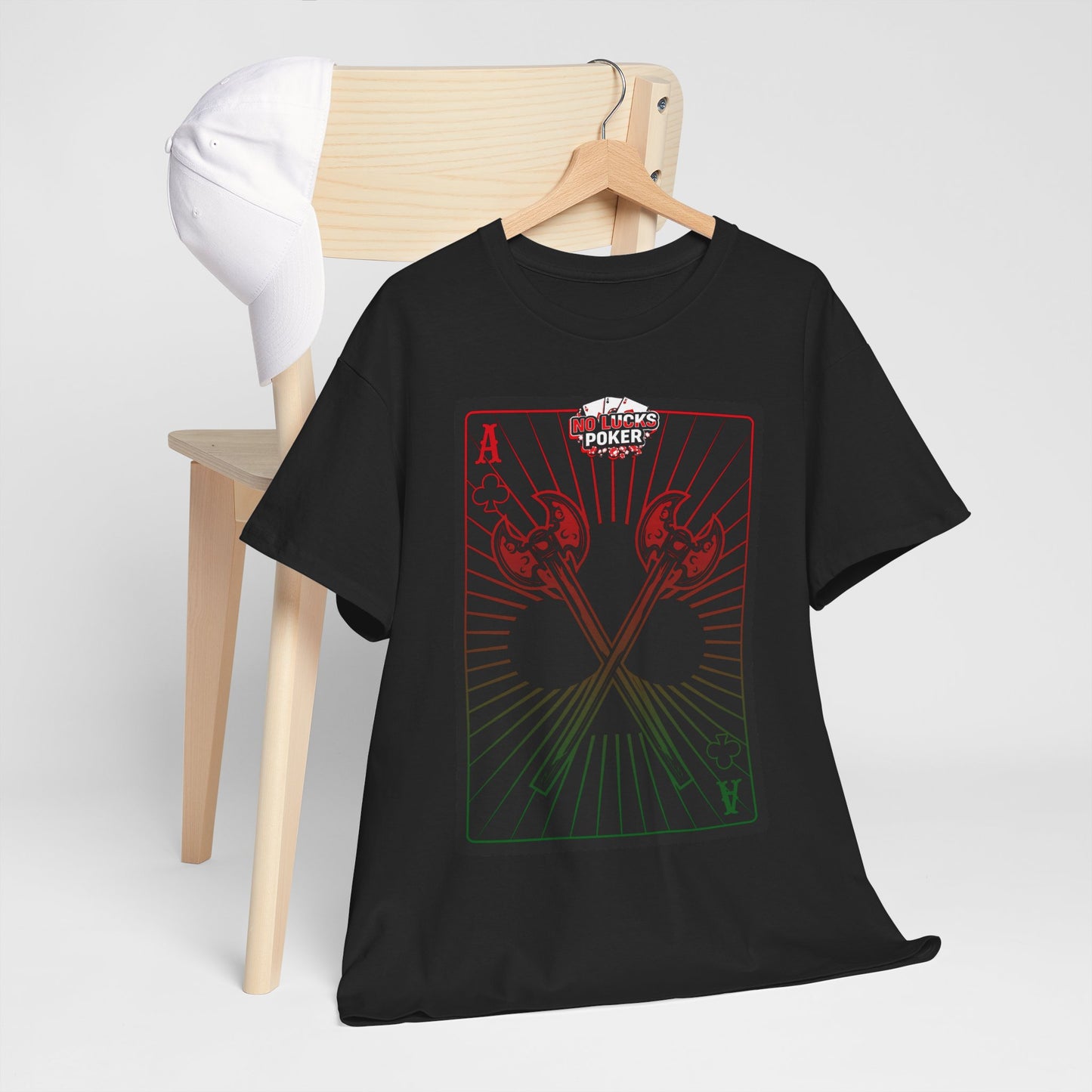 No Lucks Given Ace of Clubs card with two big axes Red Green Poker T-Shirt Must have Good Luck All-in