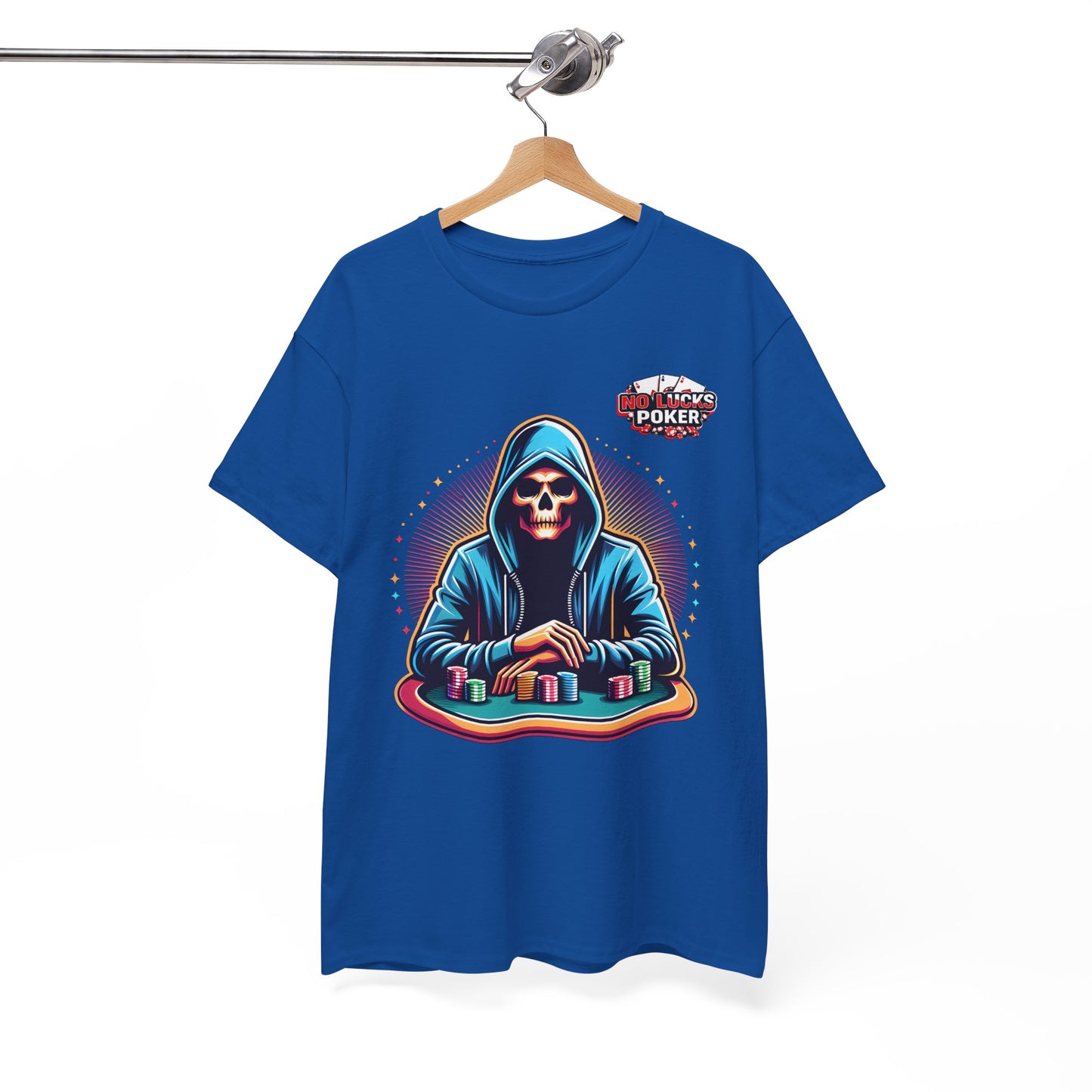 Poker Player with Skull at Poker Table 0 Lucks Given Unisex heavy cotton tee Poker Apparel