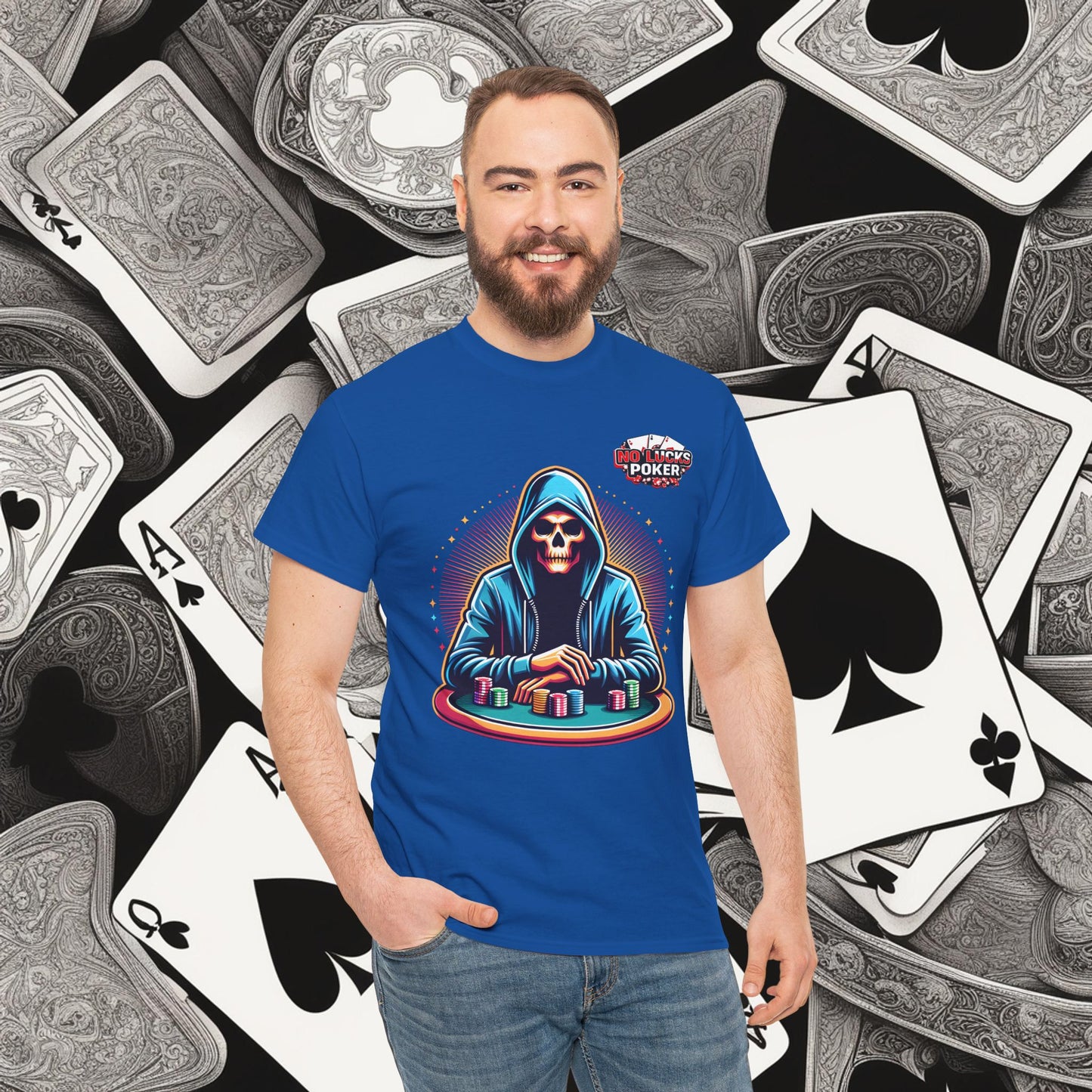 Poker Player with Skull at Poker Table 0 Lucks Given Unisex heavy cotton tee Poker Apparel