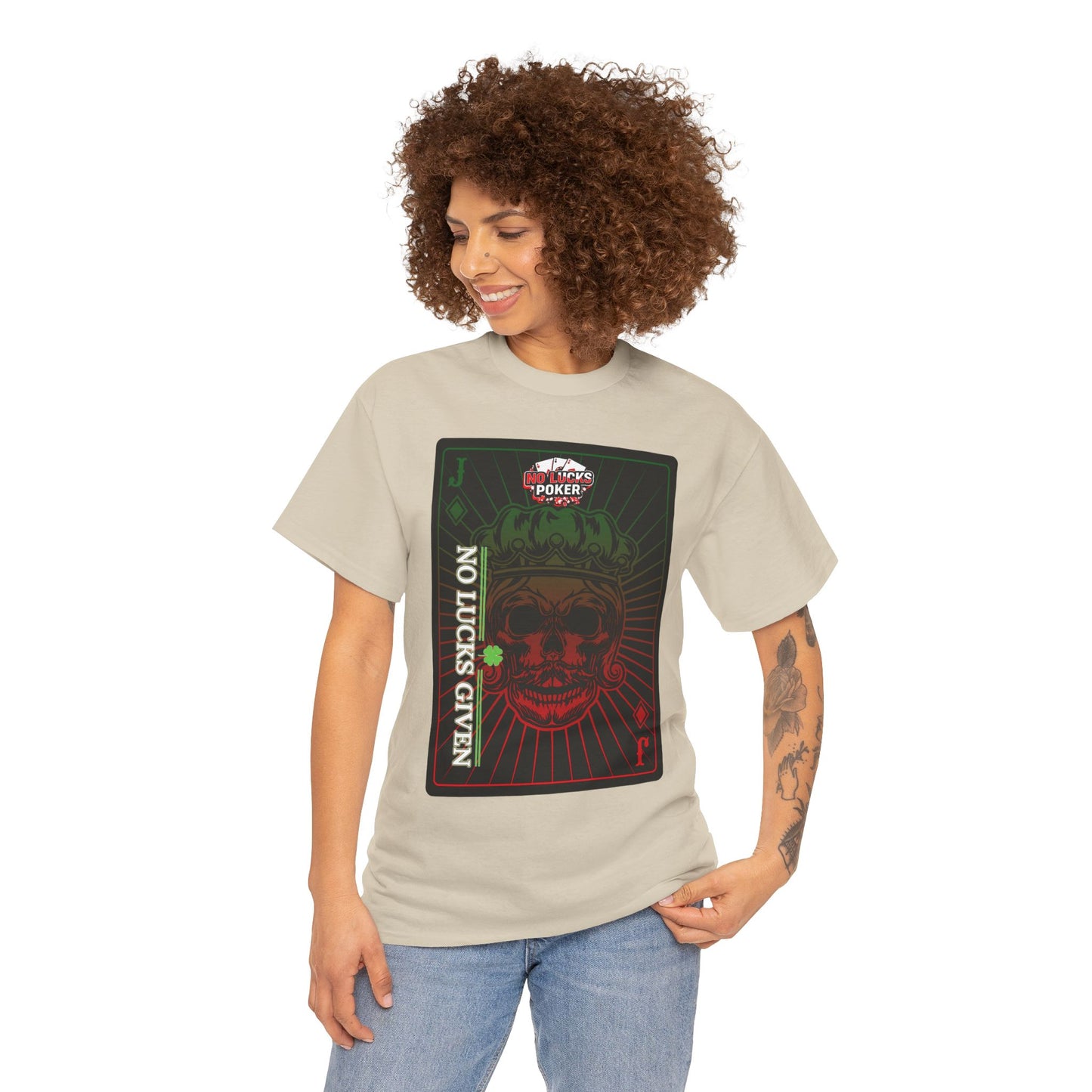 No Lucks Given – Jack Skull Crown Poker Tee (Green & Red Edition)