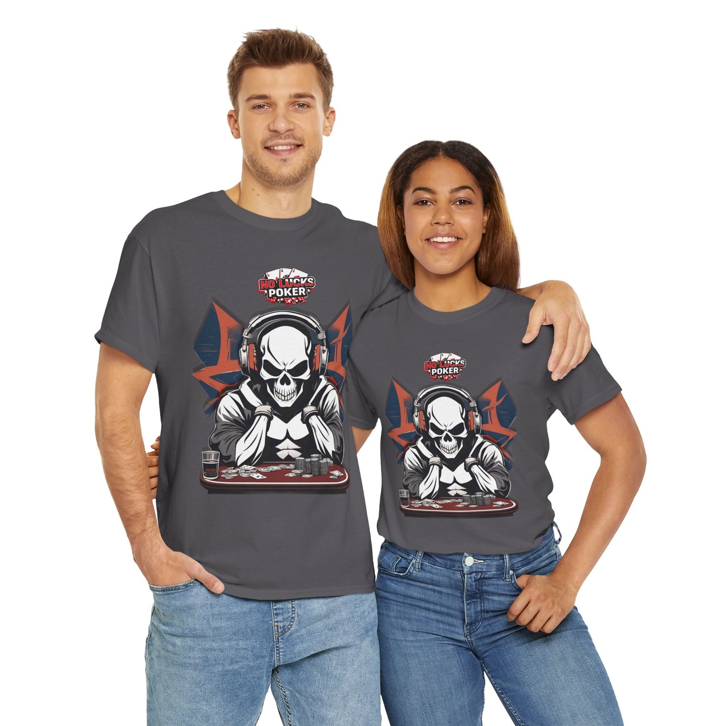 No Lucks Given – Hero/Villain Poker Skull Tee (Headphones Edition)