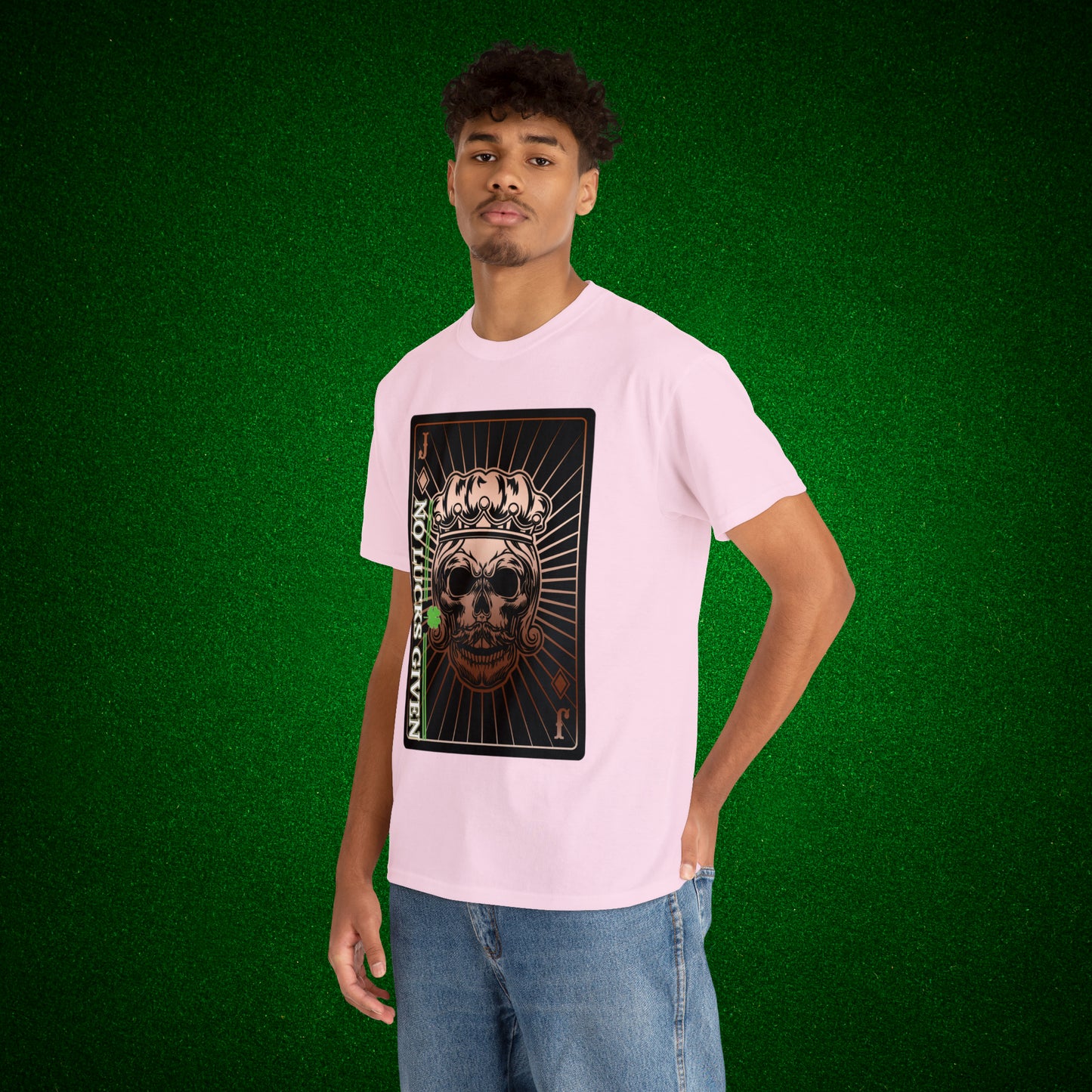 No Lucks Given Jack Skull in Crown of Diamonds Copper Poker T-Shirt Must have Good Luck All-in