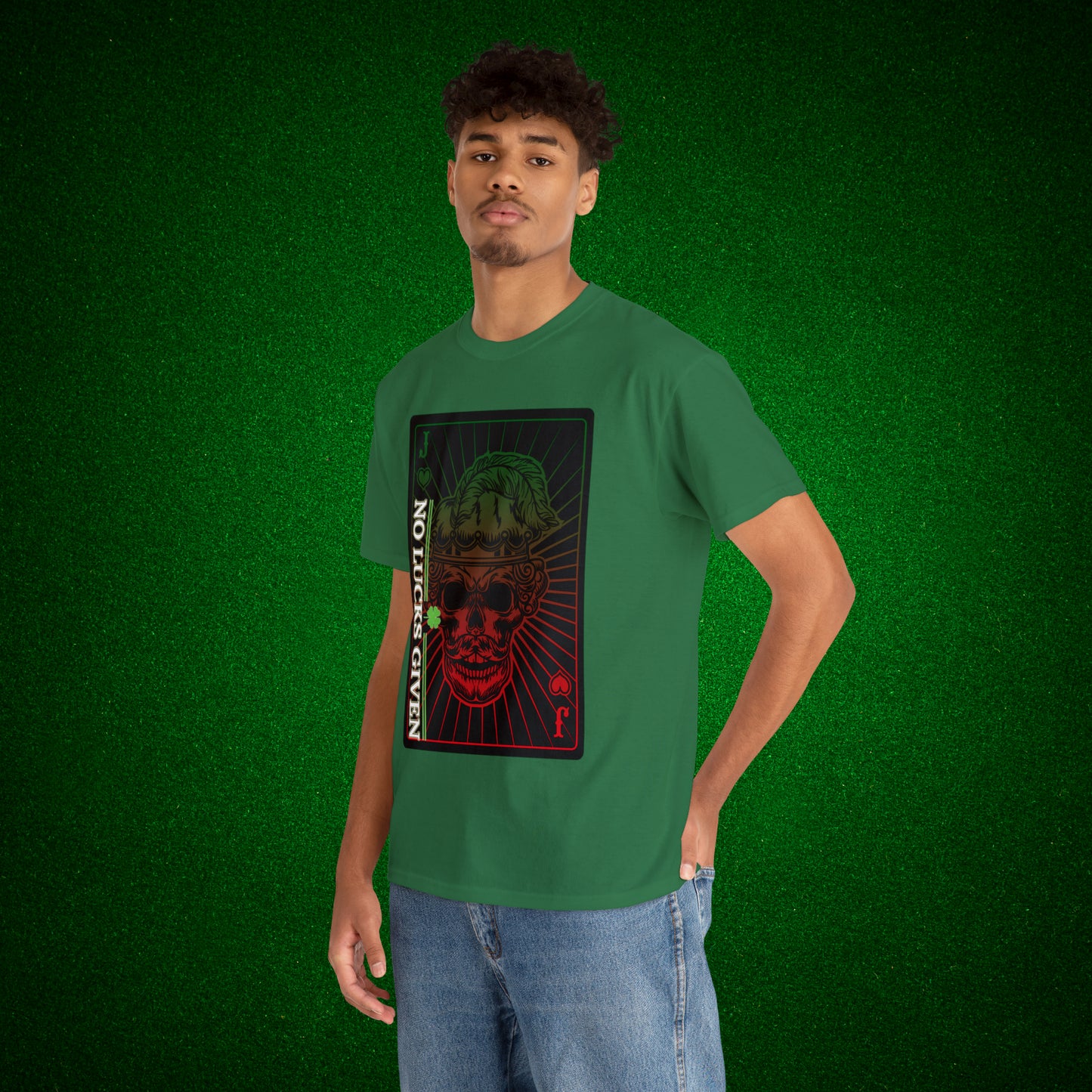 No Lucks Given Angry Jack of Hearts Green Red Poker T-Shirt Must have Good Luck All-in