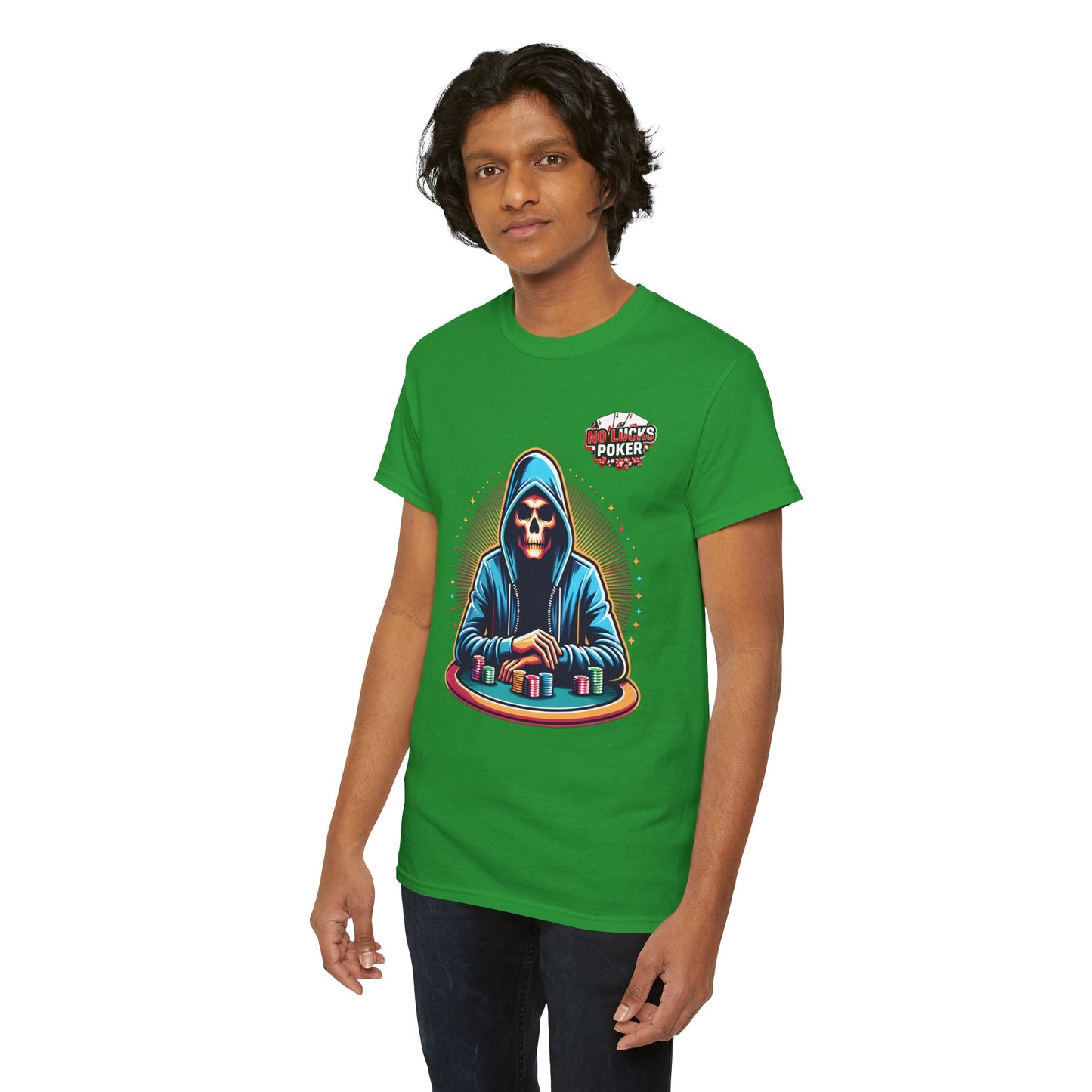 Poker Player with Skull at Poker Table 0 Lucks Given Unisex heavy cotton tee Poker Apparel