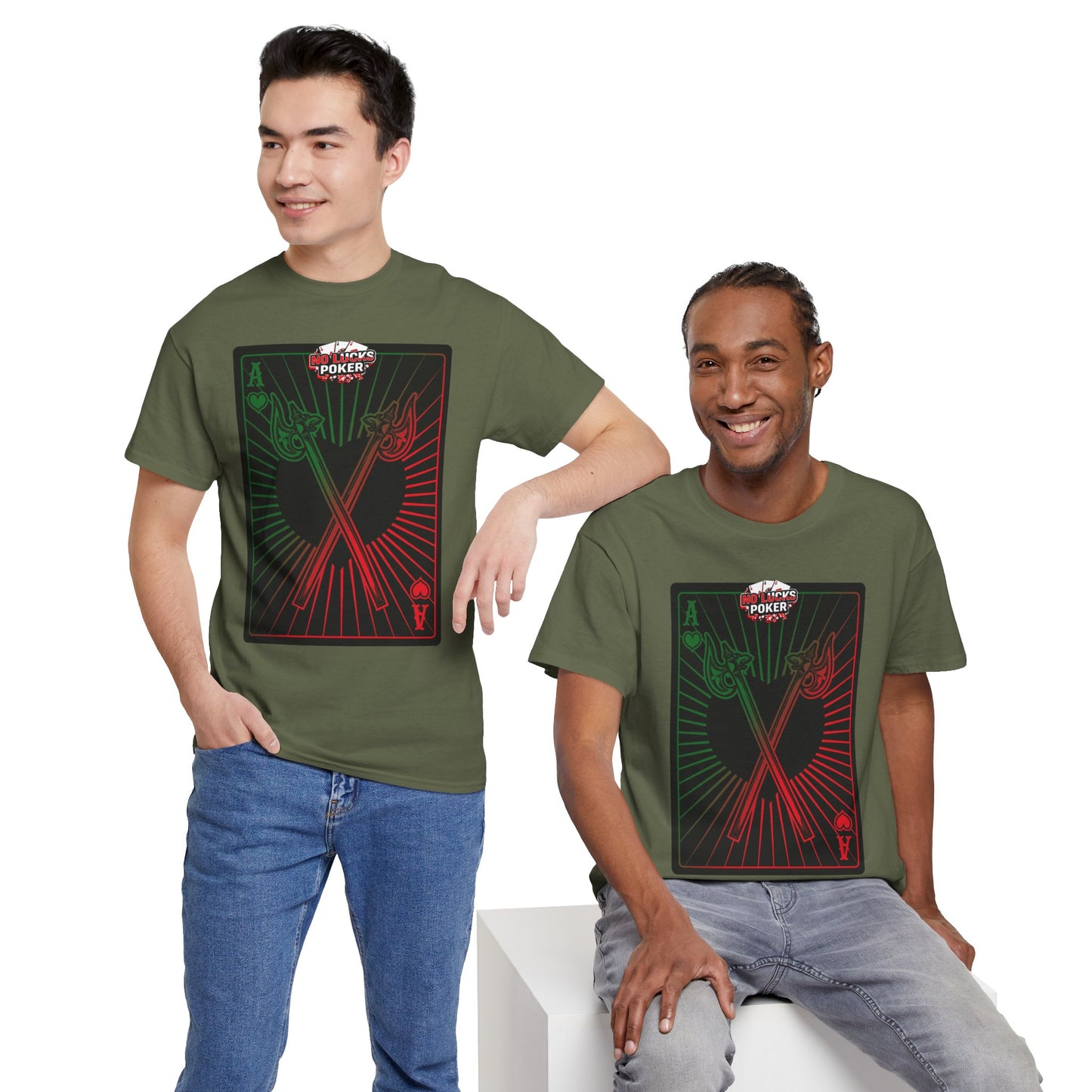 No Lucks Given Ace of Hearts card with two big axes Green Red Poker T-Shirt Must have Good Luck All-in
