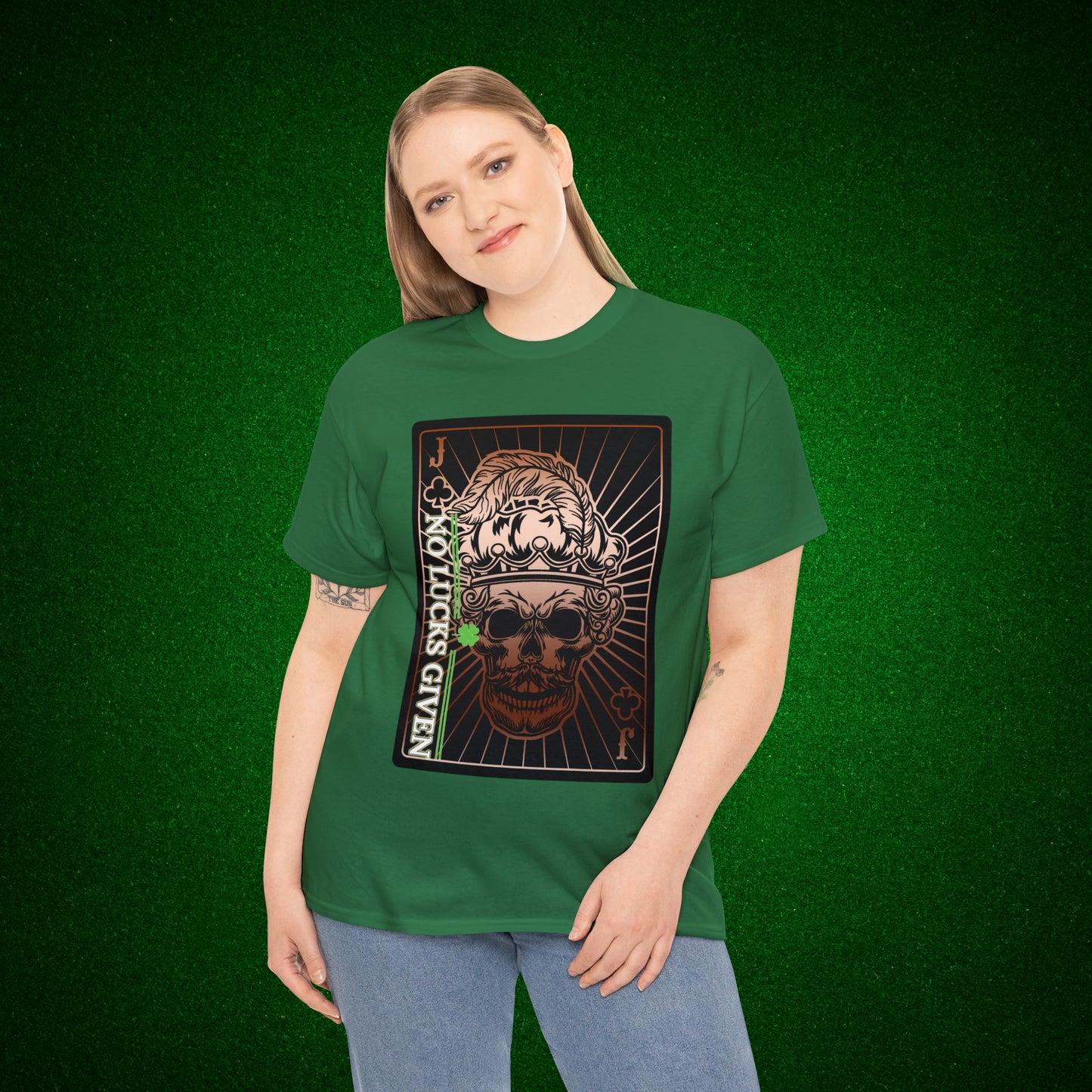 No Lucks Given Jack Skull in Crown of Clubs Copper Poker T-Shirt Must have Good Luck All-in