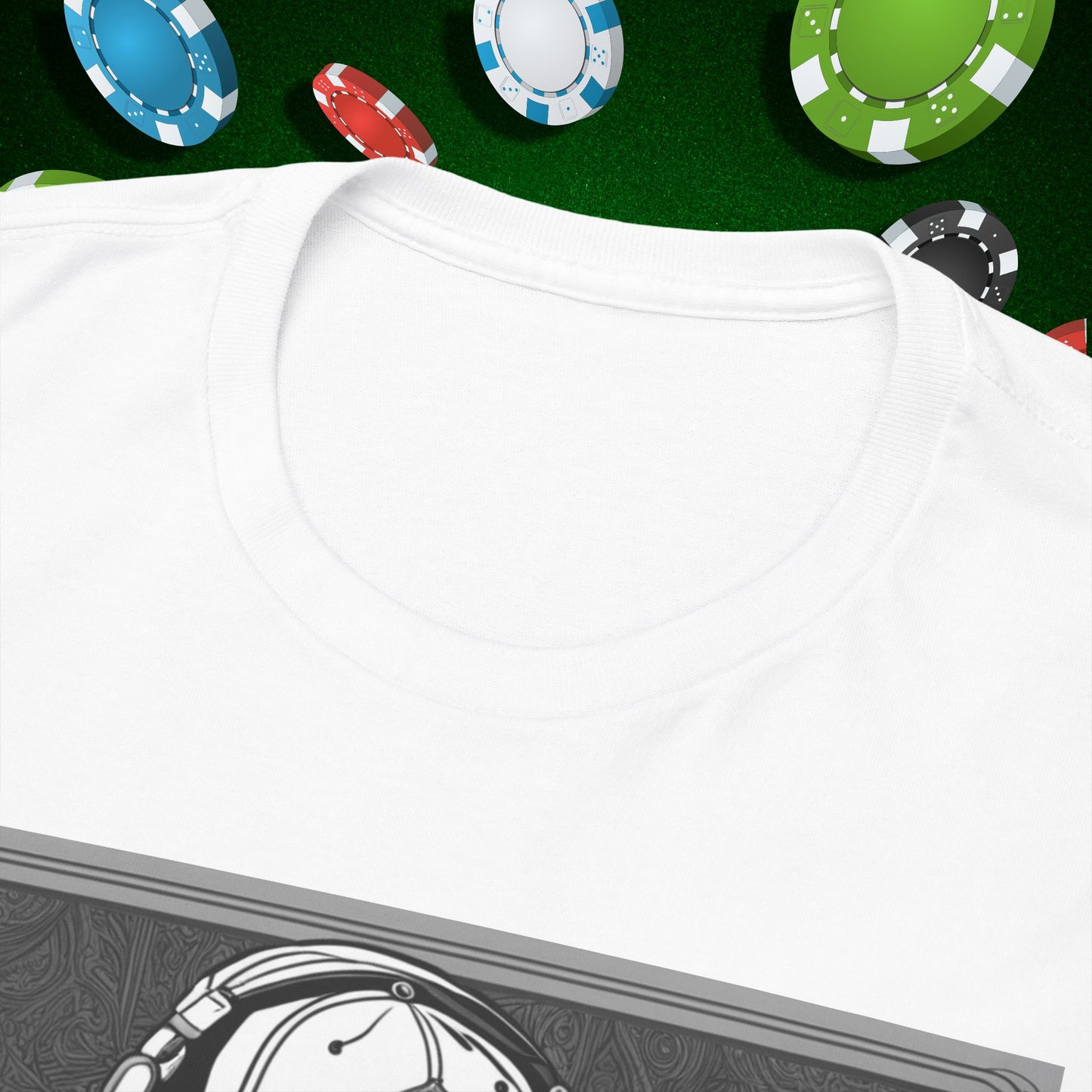 Poker Skull in hoodie and headphones unisex heavy cotton T-shirt No Lucks Given