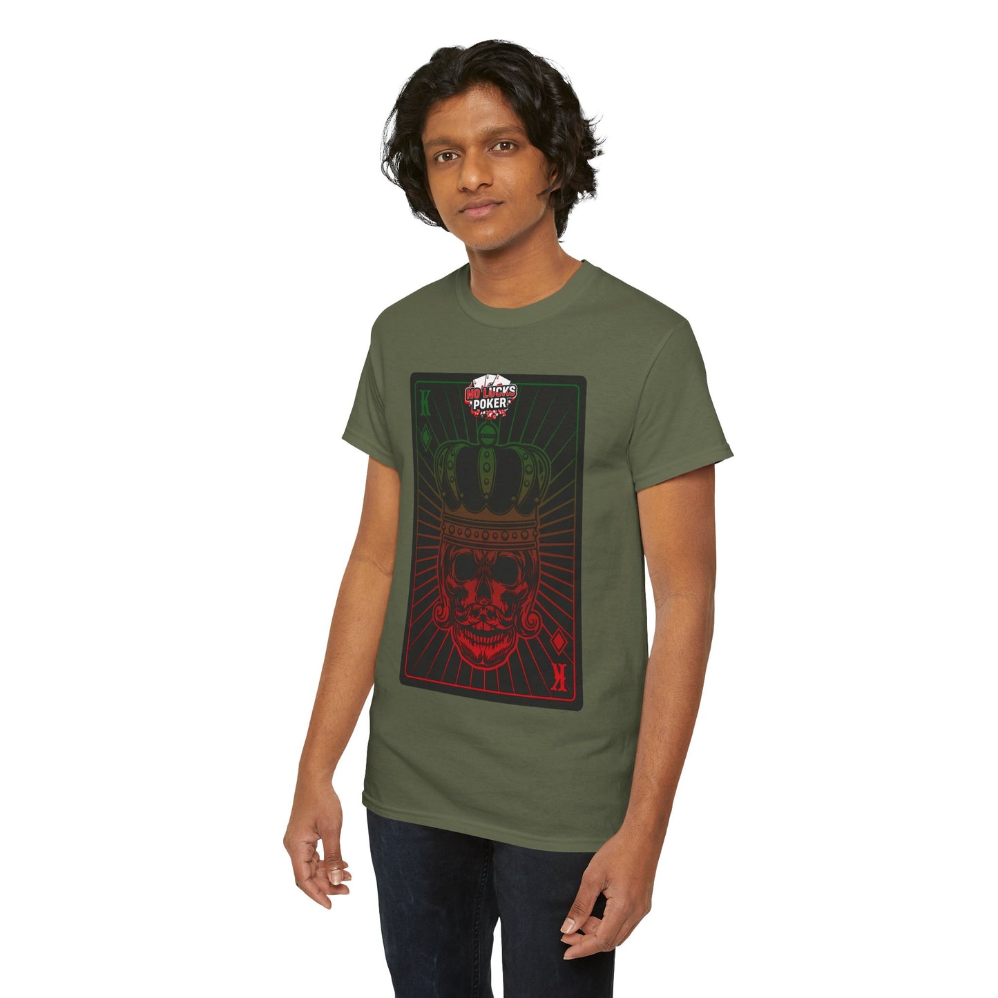 No Lucks Given Royal Skull King of Diamonds Red and Green Poker T-Shirt Must have Good Luck All-in