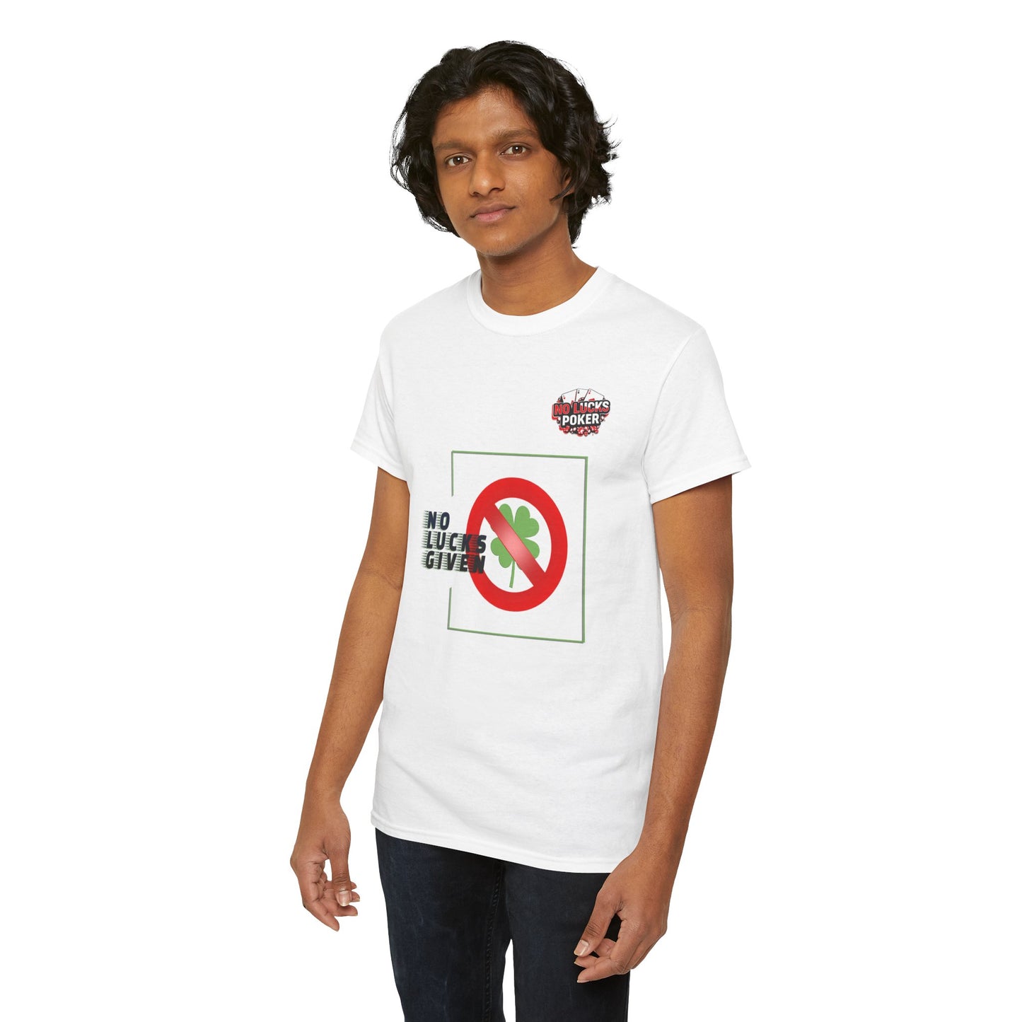 No Lucks Given Large Clover Poker T-Shirt Good Luck All-in