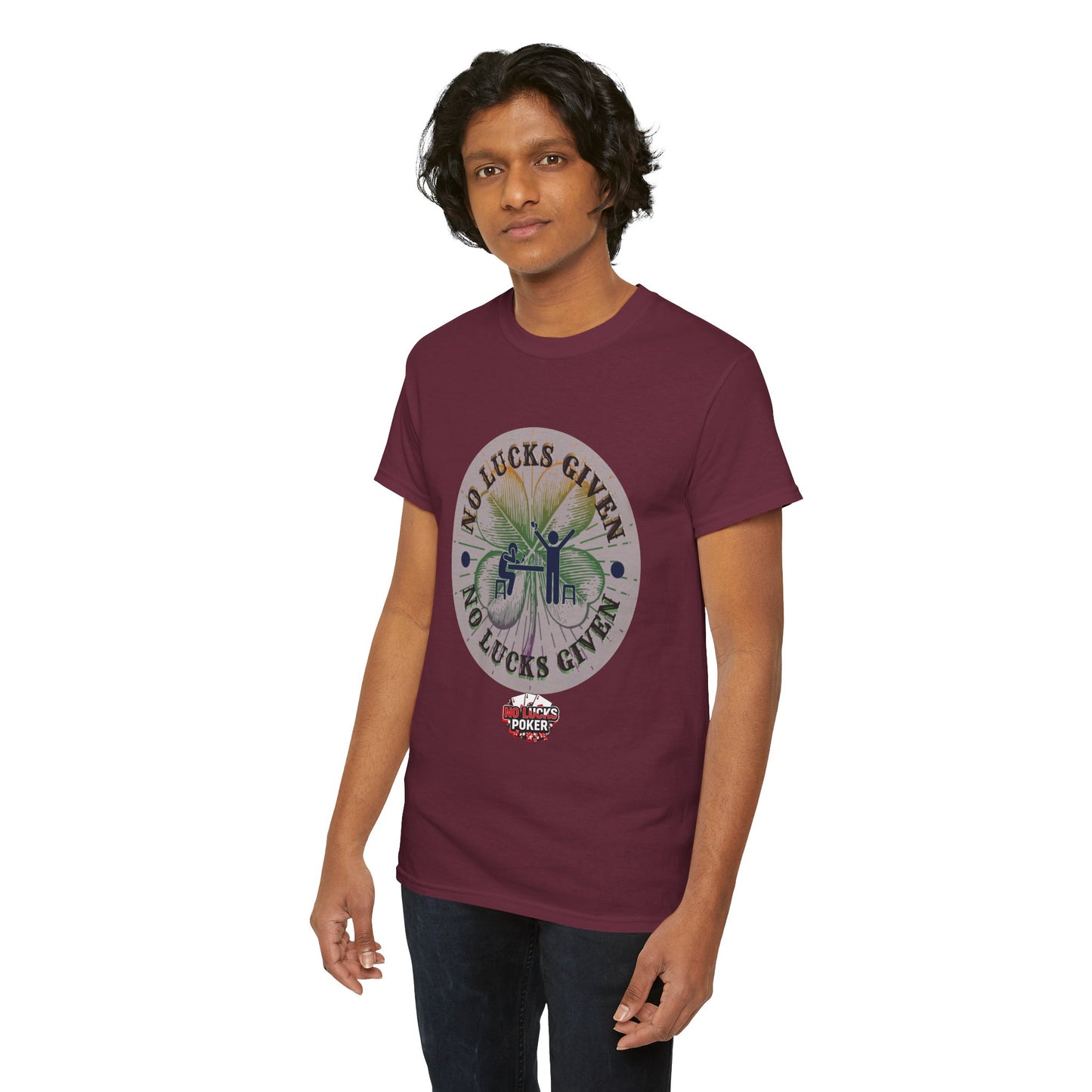 No Lucks Given – Large Clover Poker T-Shirt | Skill Over Luck