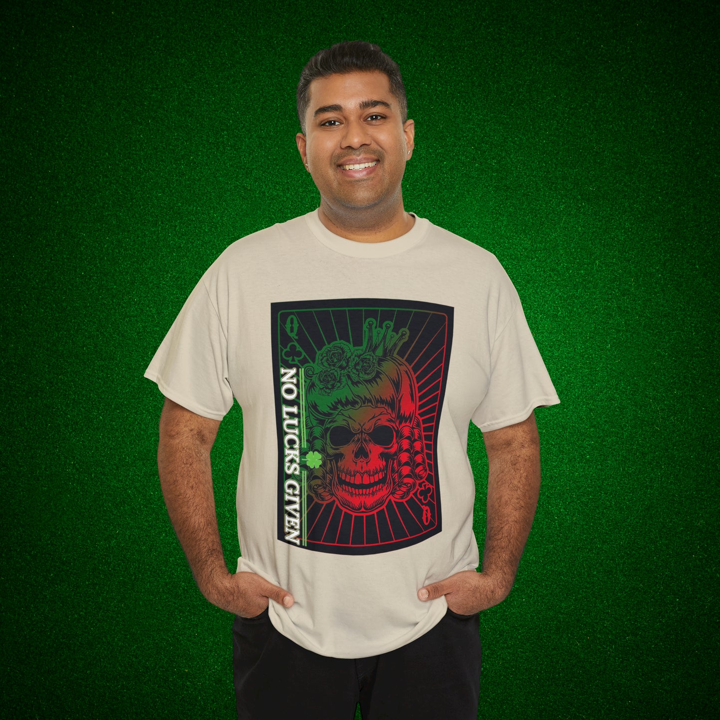 No Lucks Given Angry Queen of Clubs Green Red Poker T-Shirt Must have Good Luck All-in
