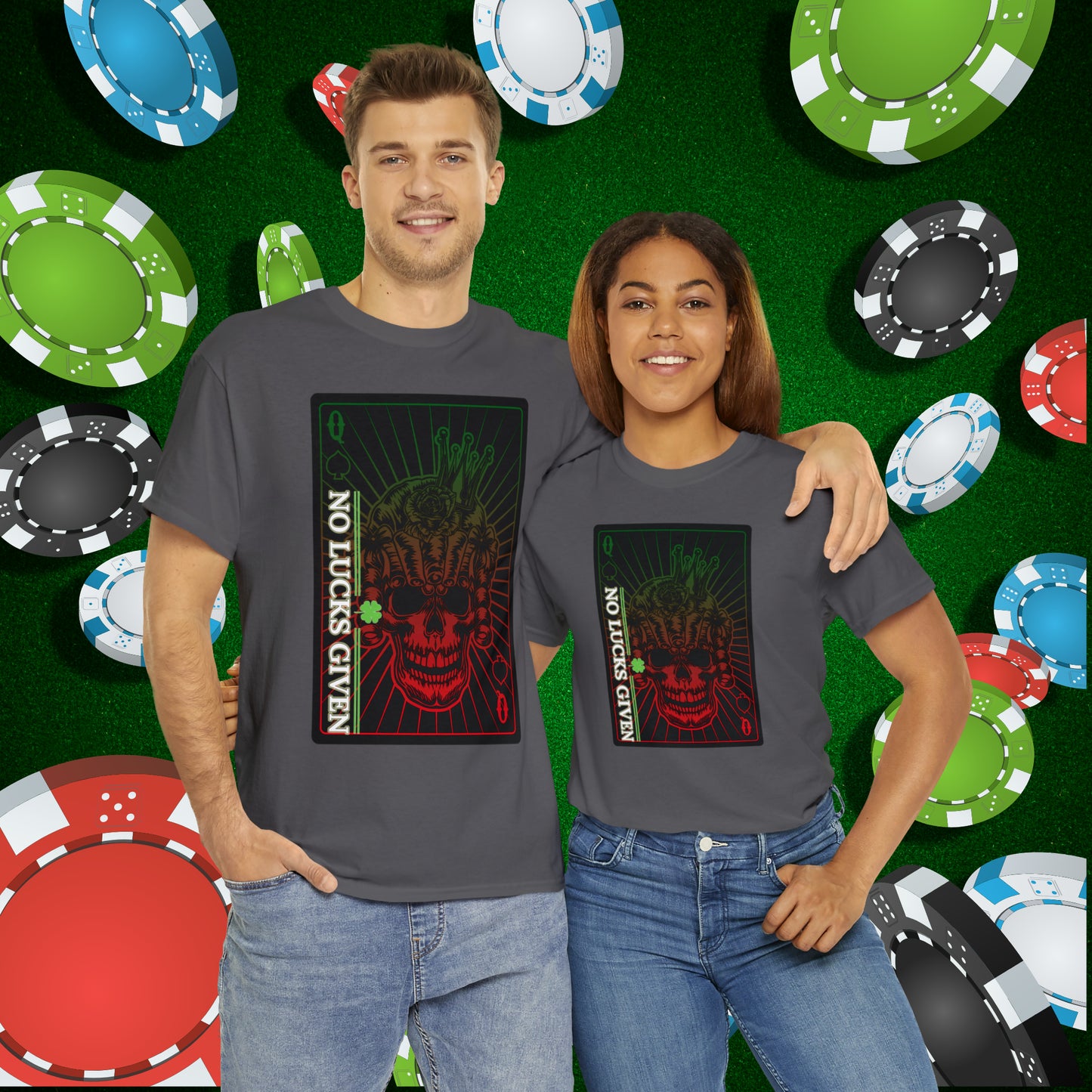 No Lucks Given Angry Queen of Spades Green Red Poker T-Shirt Must have Good Luck All-in