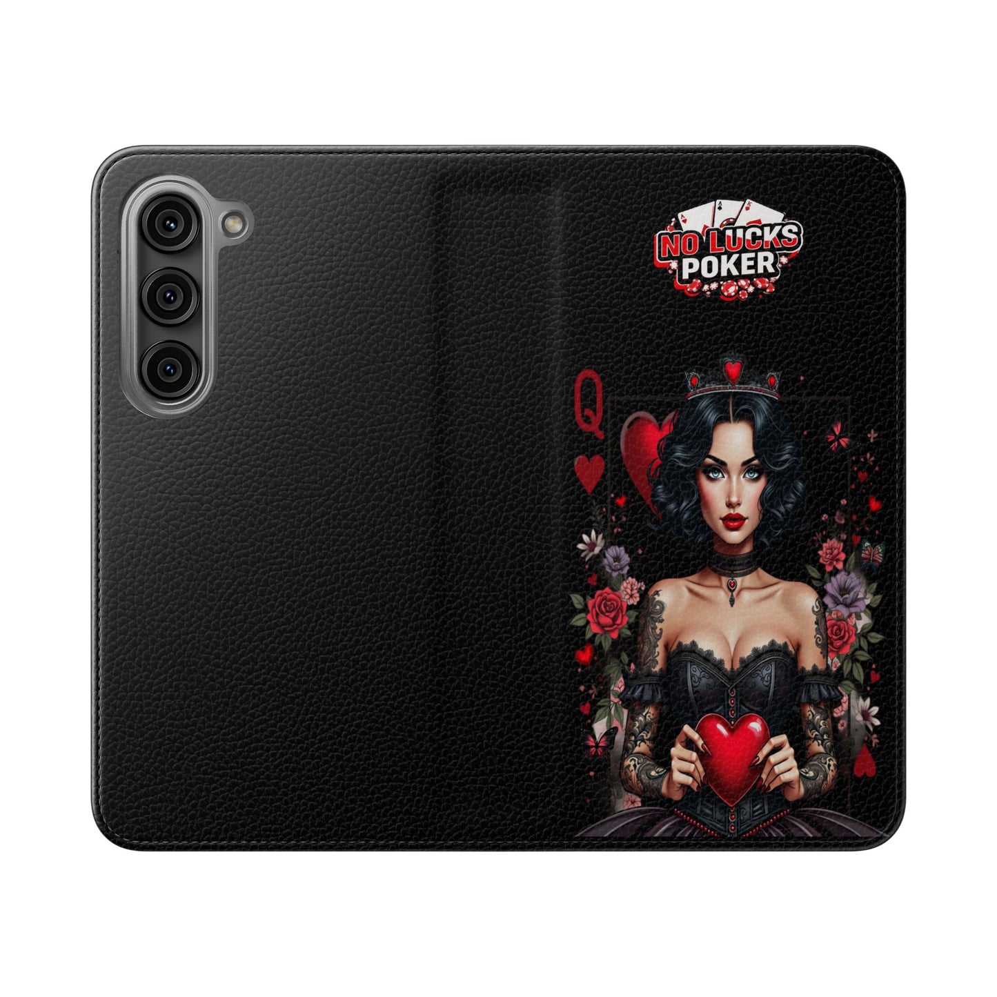 Queen of Hearts Gothic Wallet Phone Case | Zero Lucks – Dark Poker Design – iPhone & Android Phone Cover