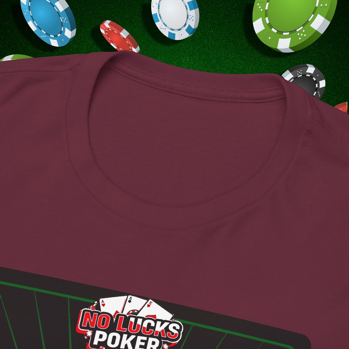 No Lucks Given Royal Skull King of Diamonds Red and Green Poker T-Shirt Must have Good Luck All-in