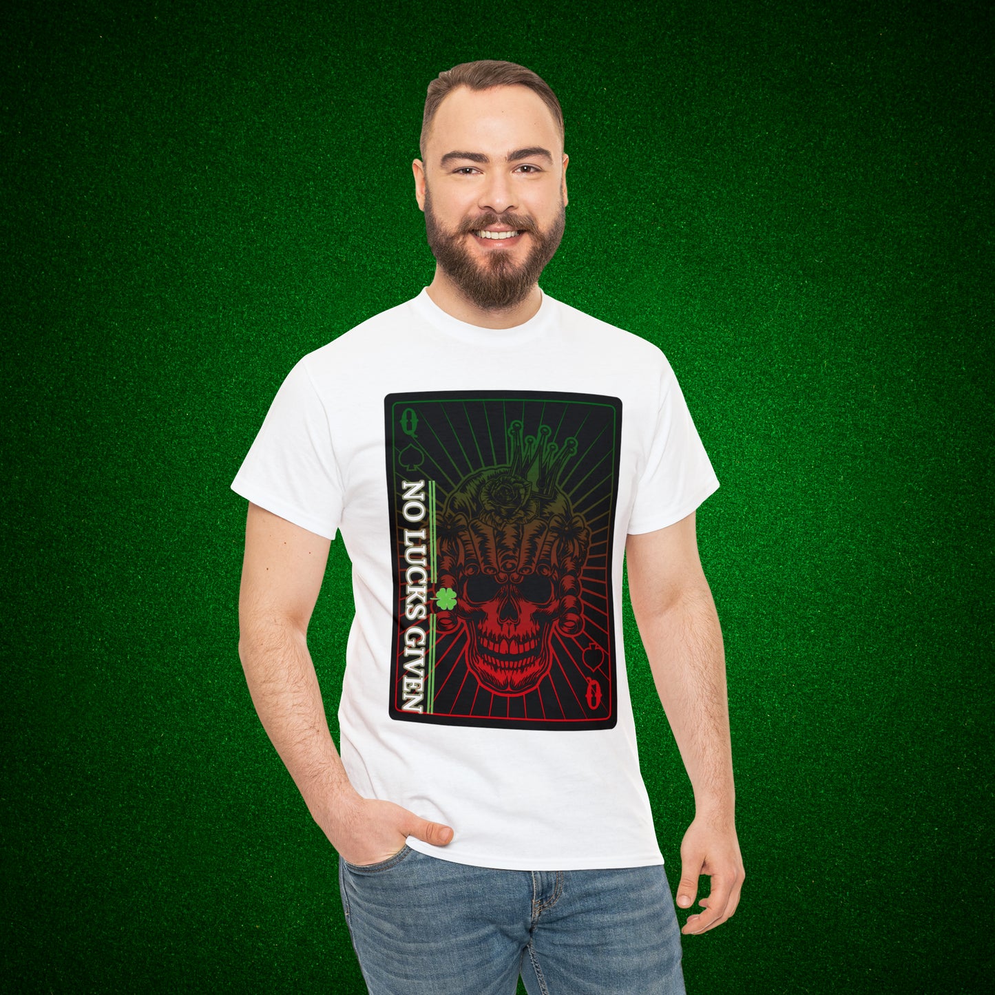No Lucks Given Angry Queen of Spades Green Red Poker T-Shirt Must have Good Luck All-in