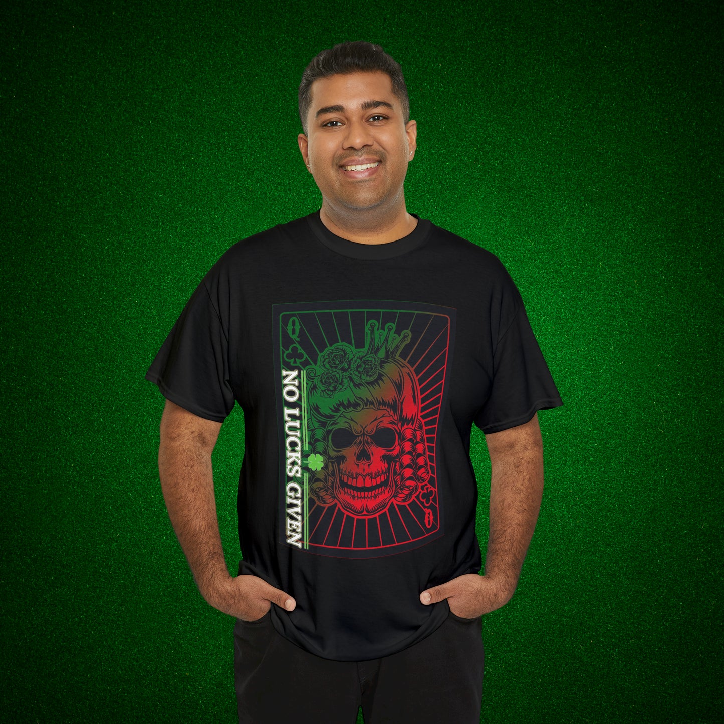 No Lucks Given Angry Queen of Clubs Green Red Poker T-Shirt Must have Good Luck All-in