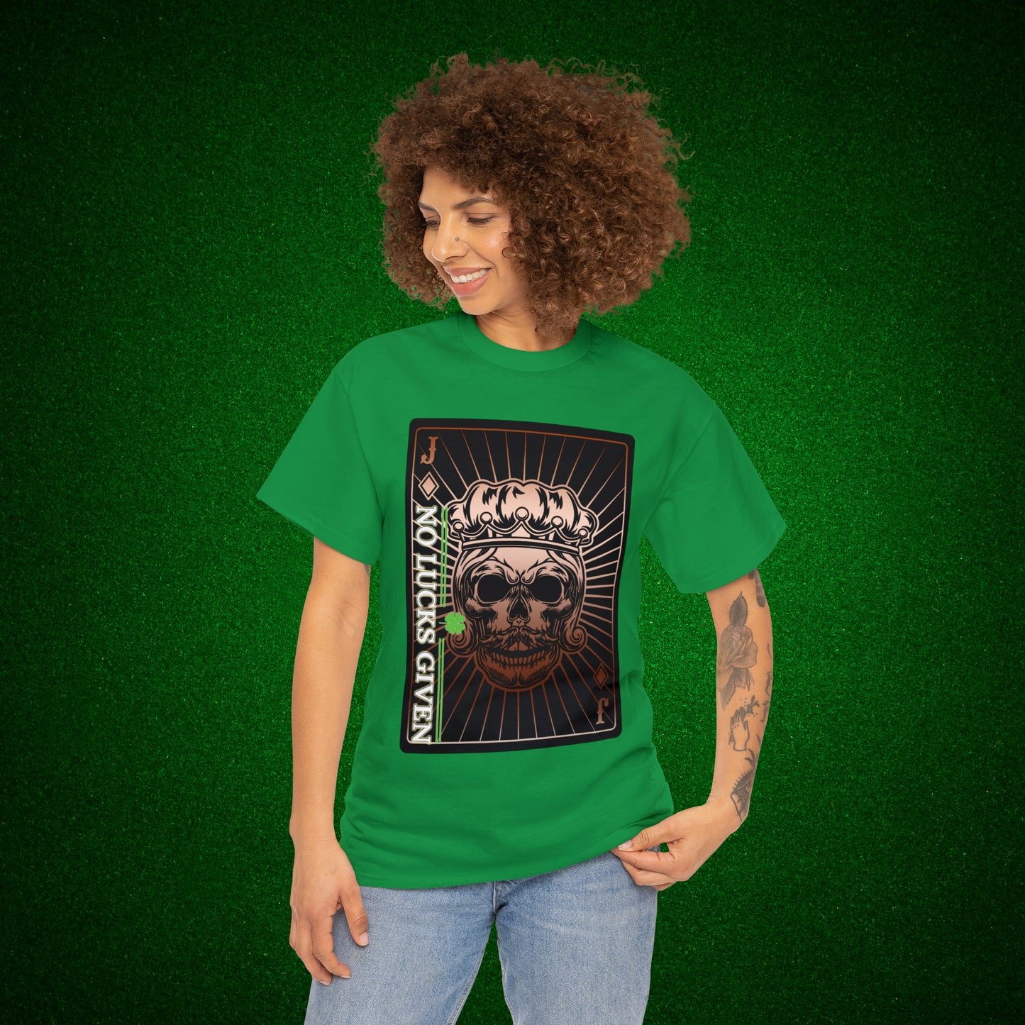 No Lucks Given Jack Skull in Crown of Diamonds Copper Poker T-Shirt Must have Good Luck All-in