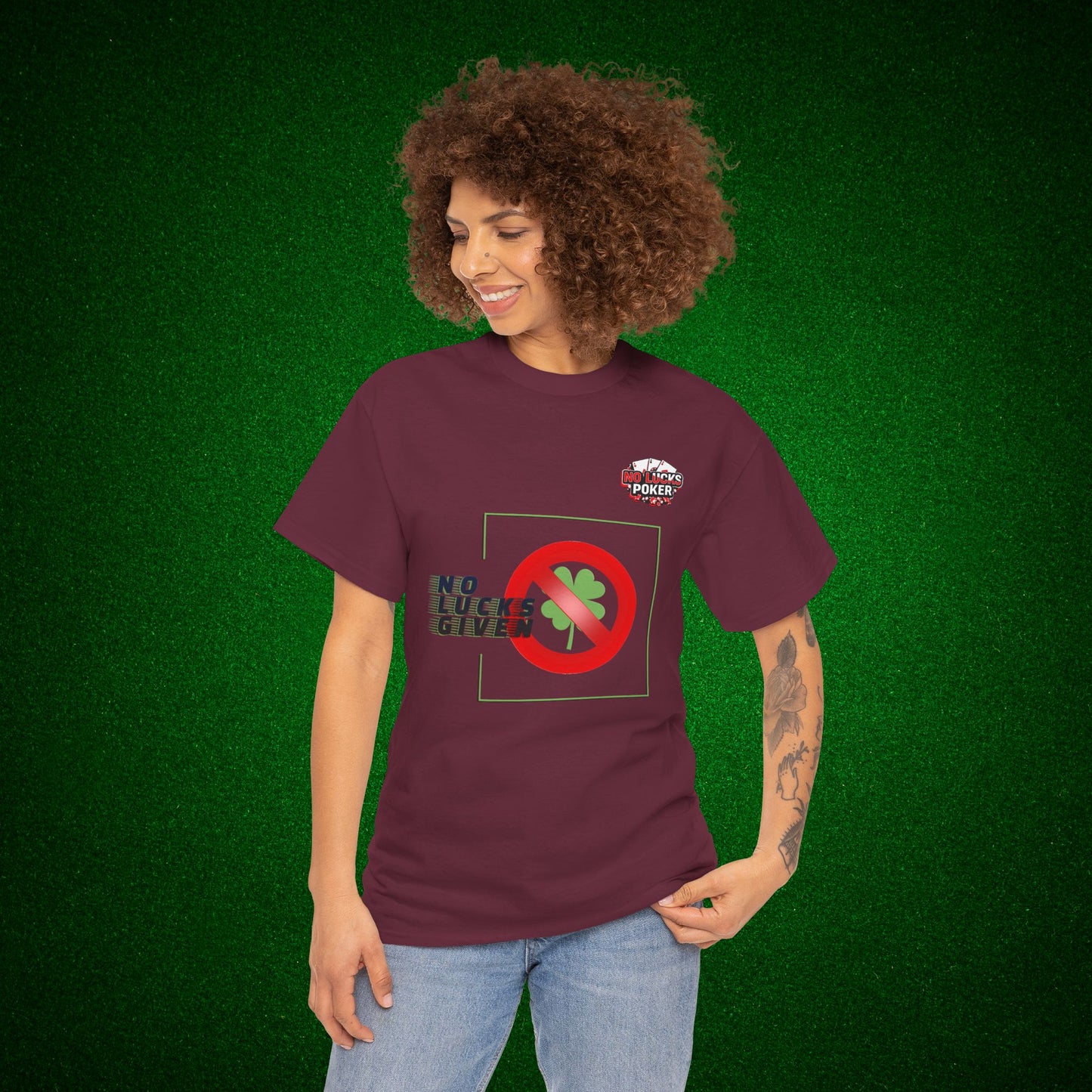 No Lucks Given Large Clover Poker T-Shirt Good Luck All-in