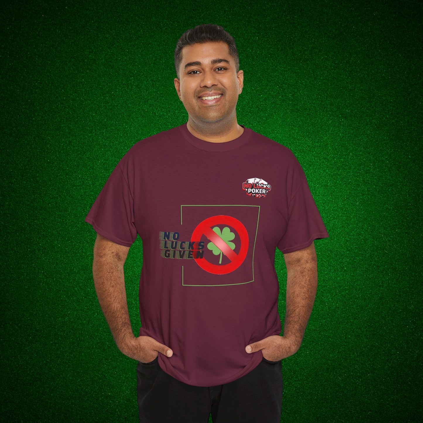 No Lucks Given Large Clover Poker T-Shirt Good Luck All-in
