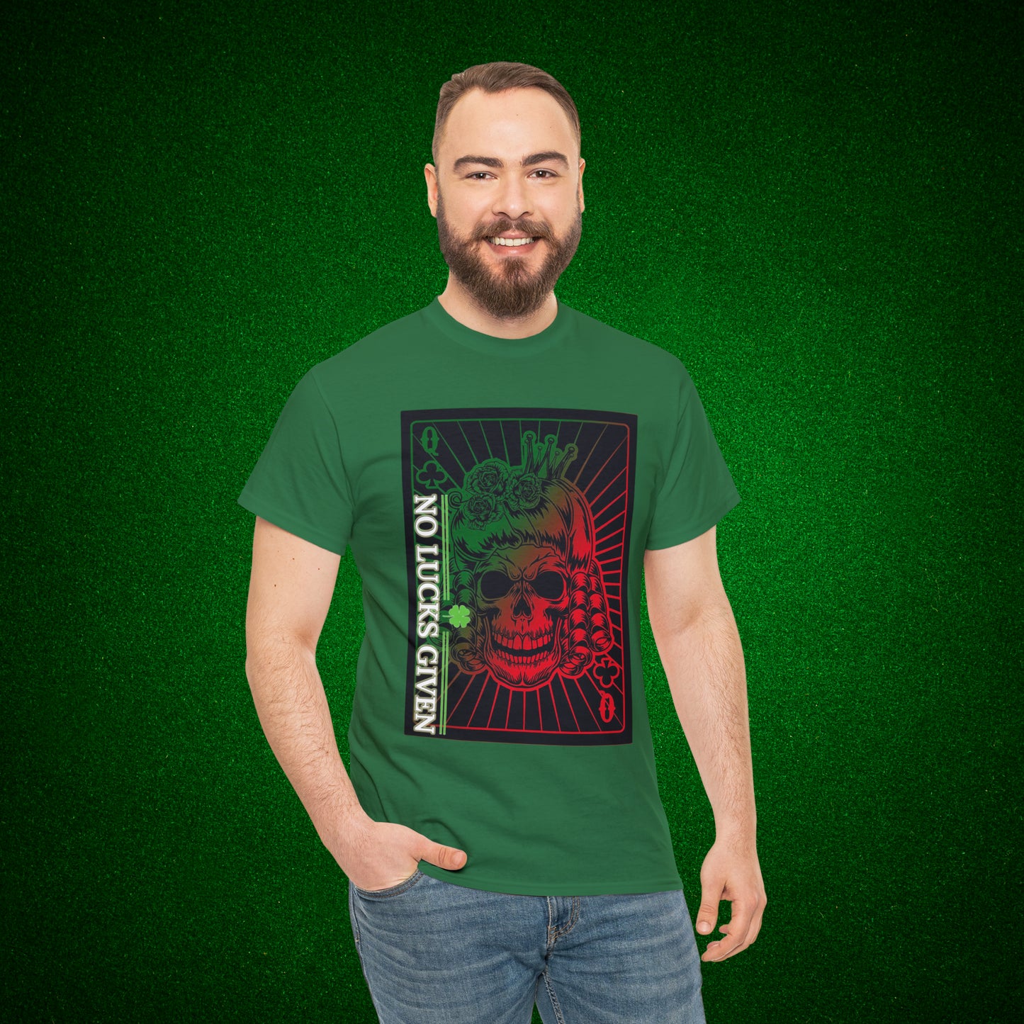 No Lucks Given Angry Queen of Clubs Green Red Poker T-Shirt Must have Good Luck All-in