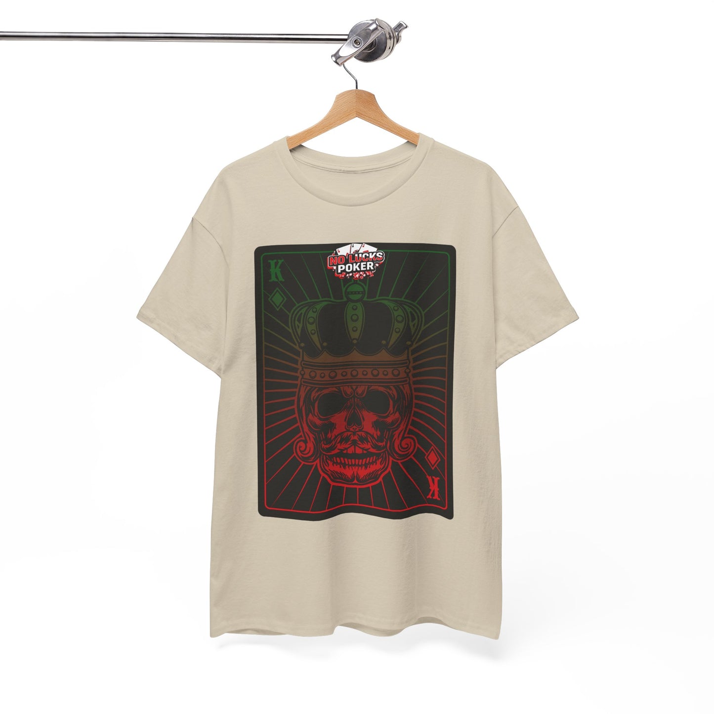 No Lucks Given Royal Skull King of Diamonds Red and Green Poker T-Shirt Must have Good Luck All-in