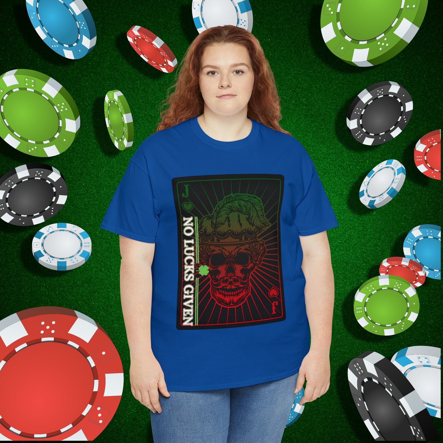No Lucks Given Angry Jack of Hearts Green Red Poker T-Shirt Must have Good Luck All-in