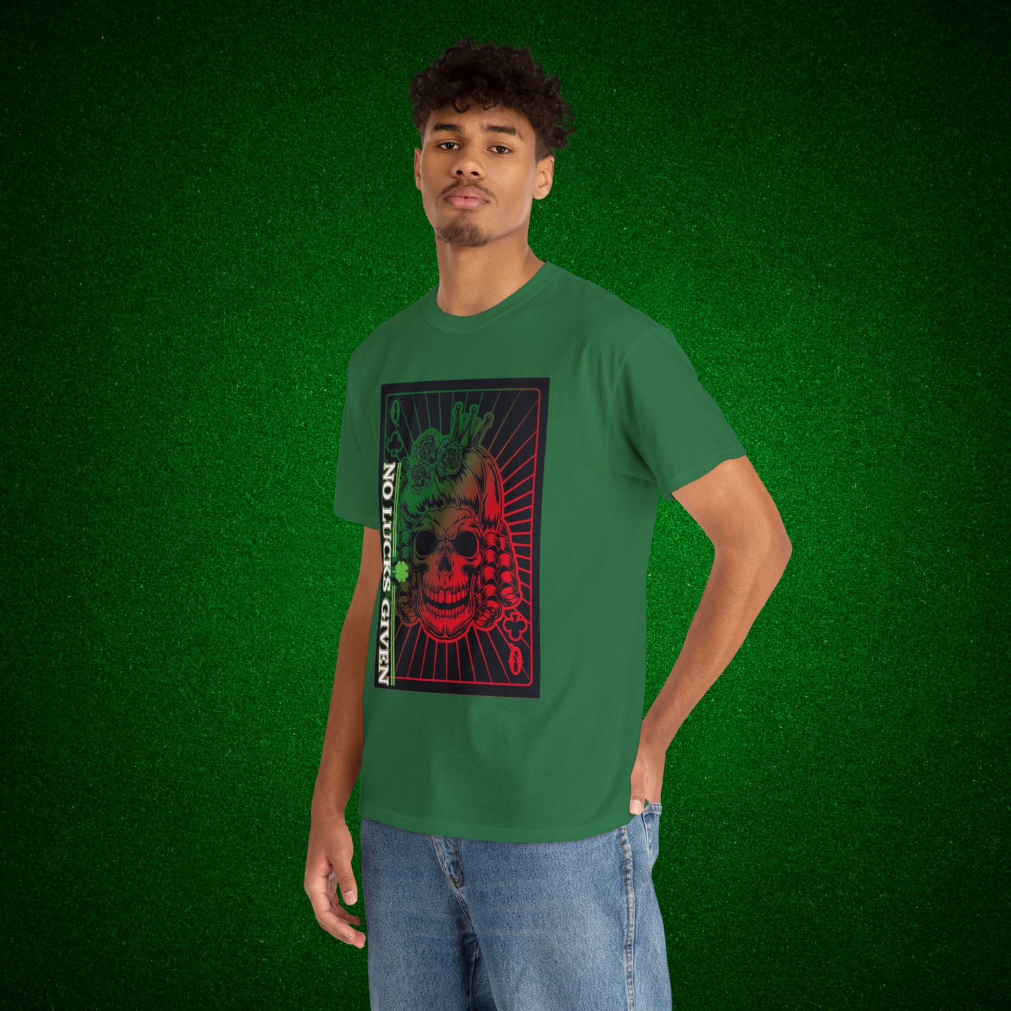No Lucks Given Angry Queen of Clubs Green Red Poker T-Shirt Must have Good Luck All-in