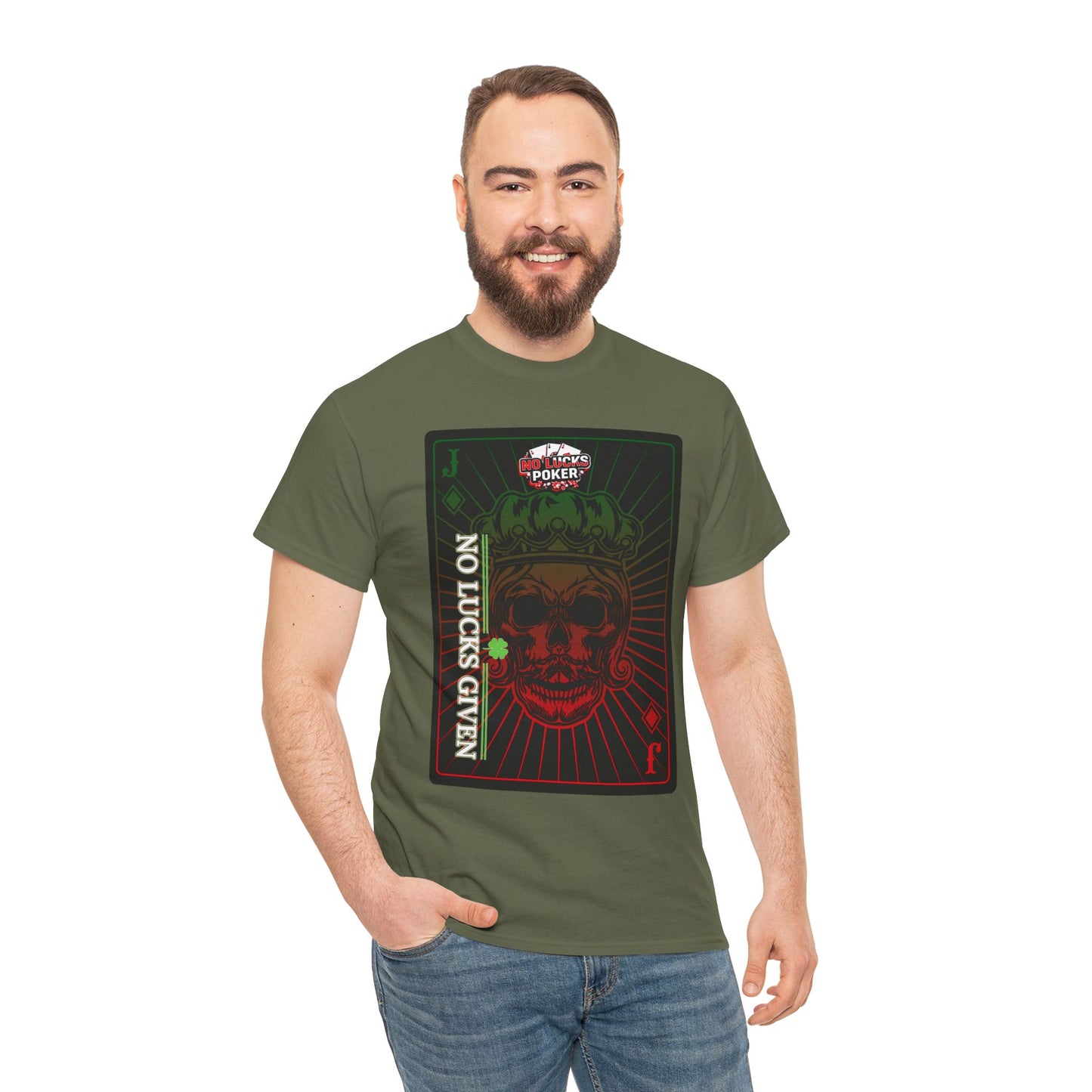 No Lucks Given – Jack Skull Crown Poker Tee (Green & Red Edition)