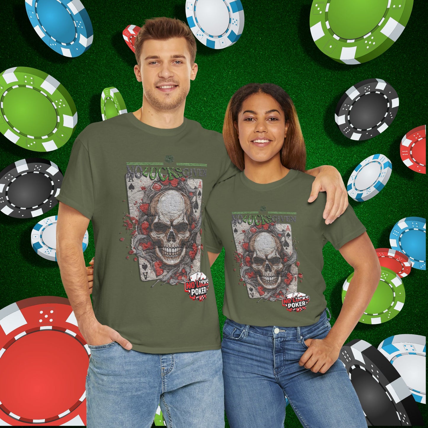 No Lucks Given Skull Breaking thru Ace of Spades T-Shirt Must have Good Luck All-in