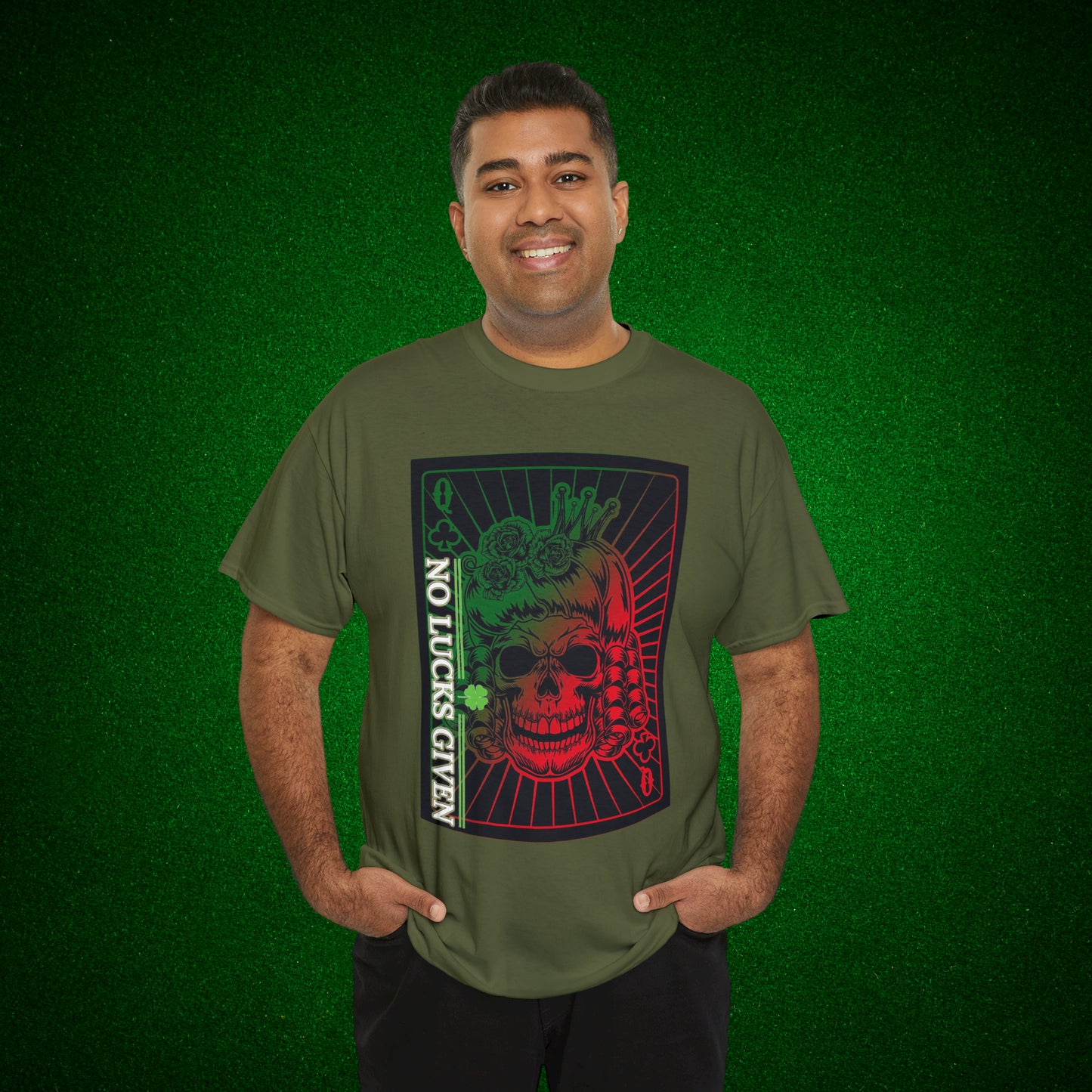 No Lucks Given Angry Queen of Clubs Green Red Poker T-Shirt Must have Good Luck All-in