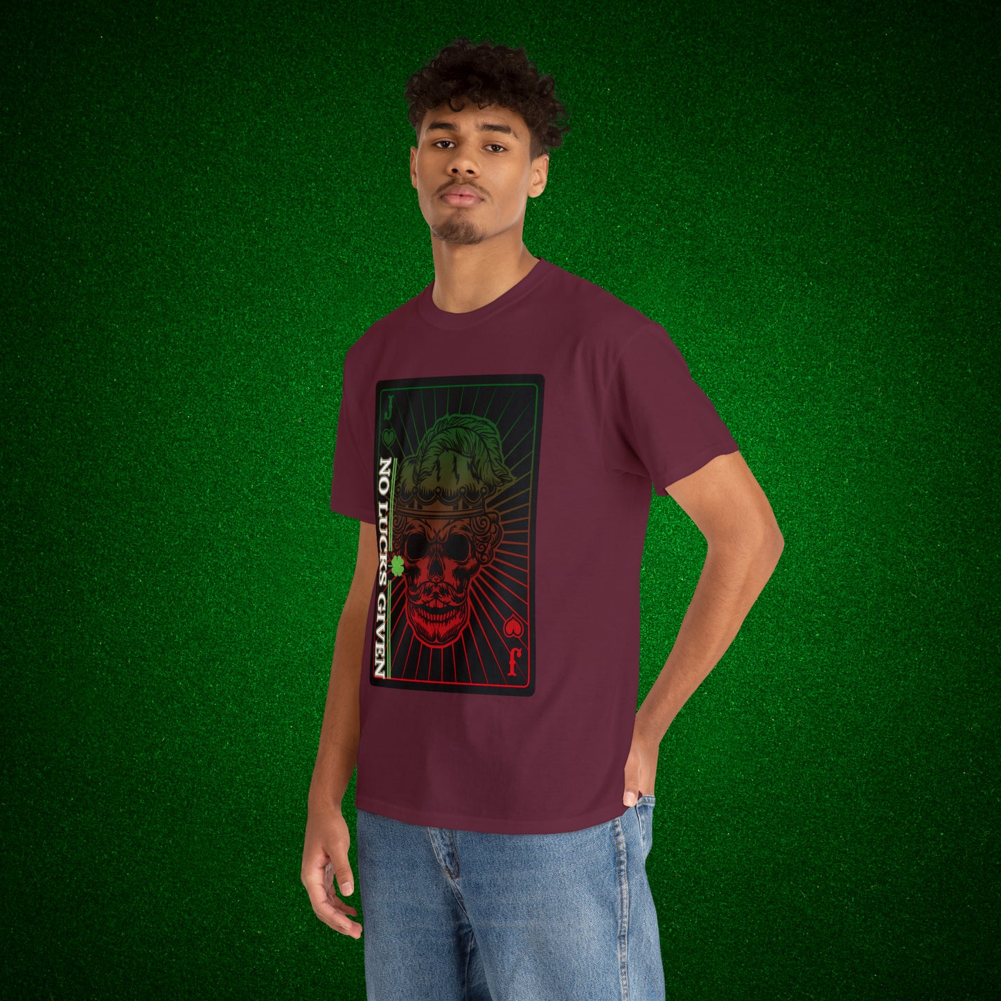 No Lucks Given Angry Jack of Hearts Green Red Poker T-Shirt Must have Good Luck All-in