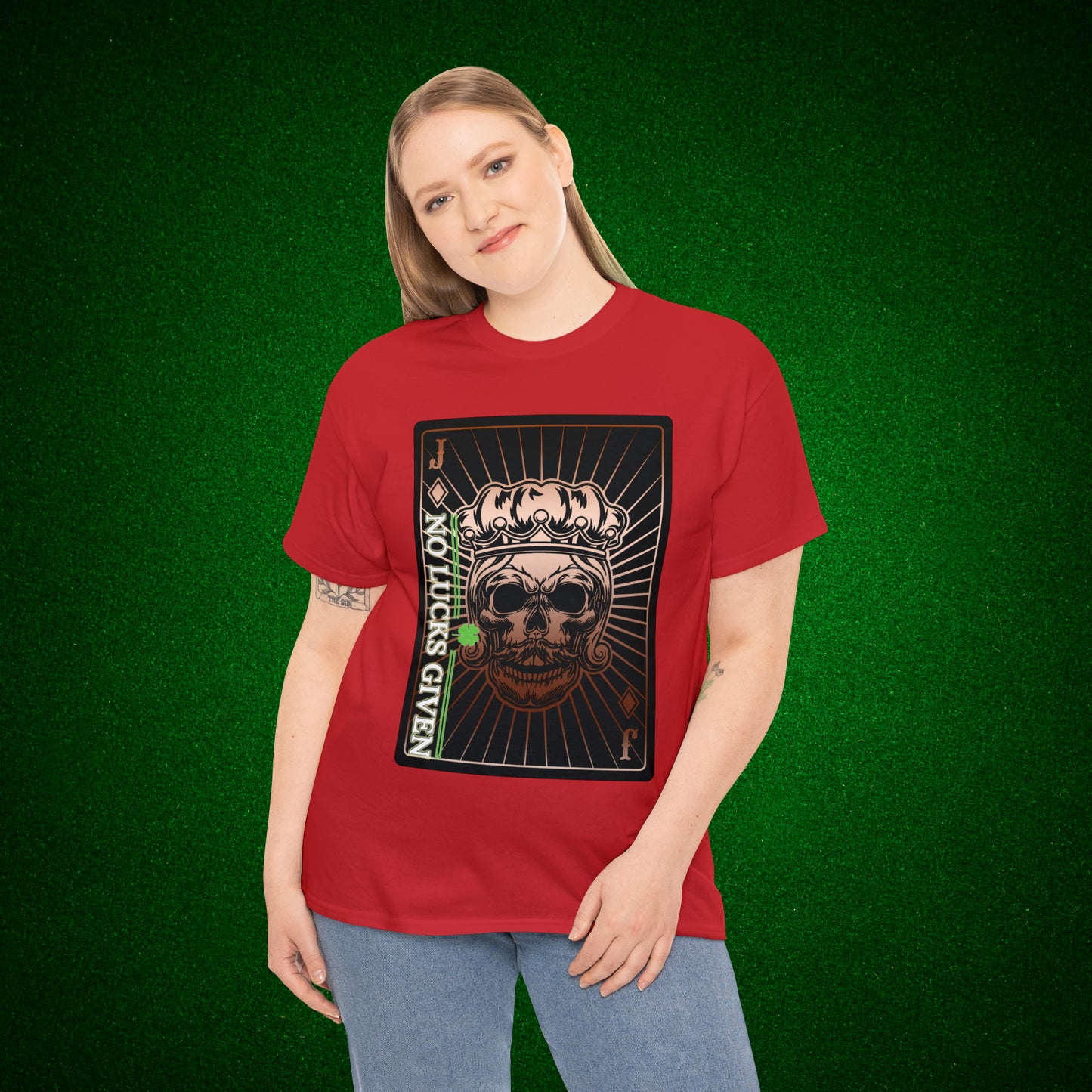 No Lucks Given Jack Skull in Crown of Diamonds Copper Poker T-Shirt Must have Good Luck All-in