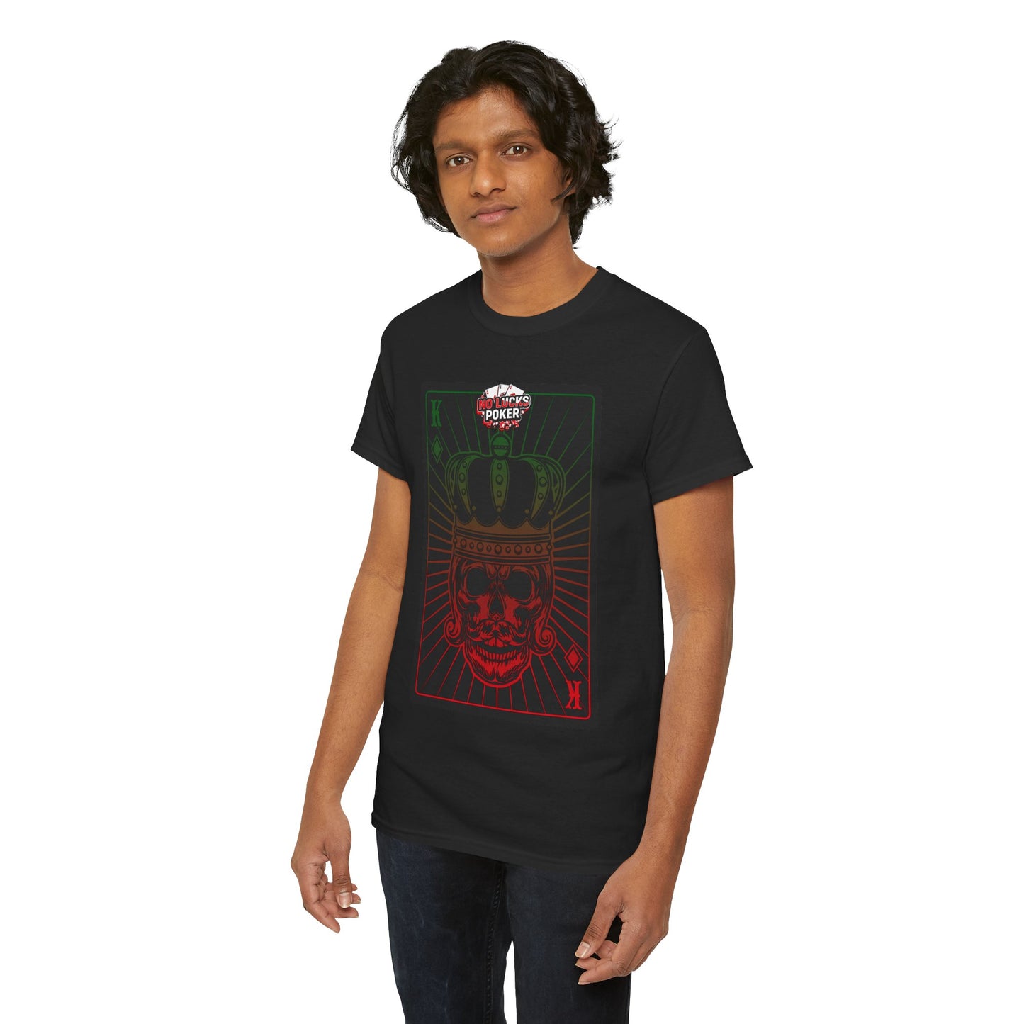 No Lucks Given Royal Skull King of Diamonds Red and Green Poker T-Shirt Must have Good Luck All-in