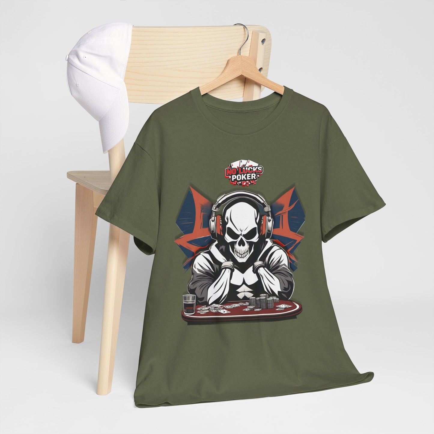 No Lucks Given – Hero/Villain Poker Skull Tee (Headphones Edition)
