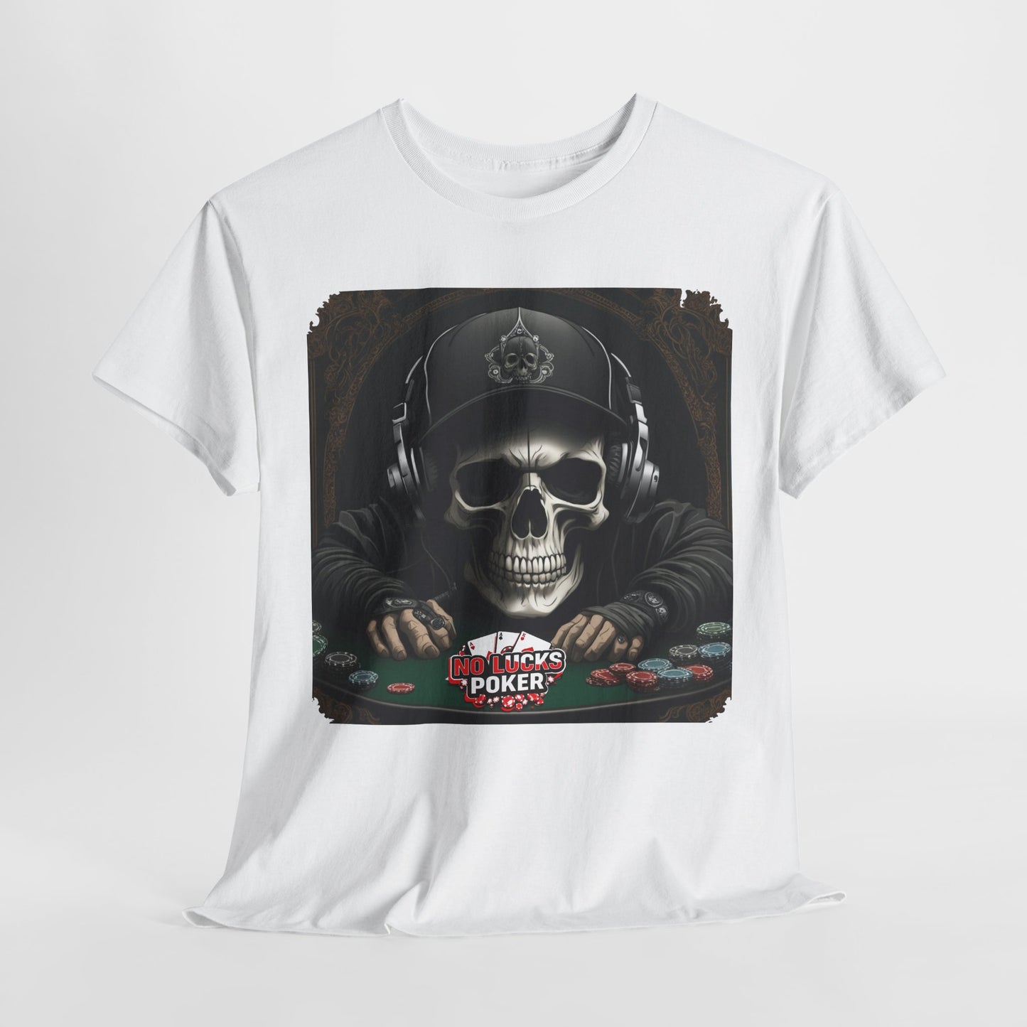 No Lucks Given – Hoodie Skull & Headphones Poker Tee