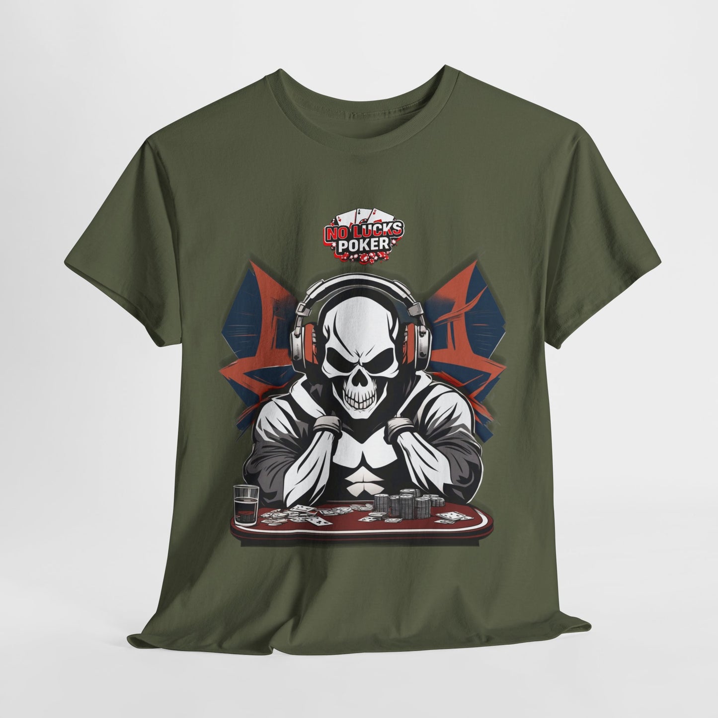 No Lucks Given – Hero/Villain Poker Skull Tee (Headphones Edition)