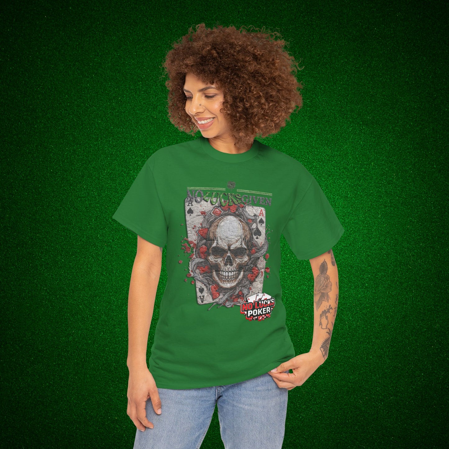 No Lucks Given Skull Breaking thru Ace of Spades T-Shirt Must have Good Luck All-in