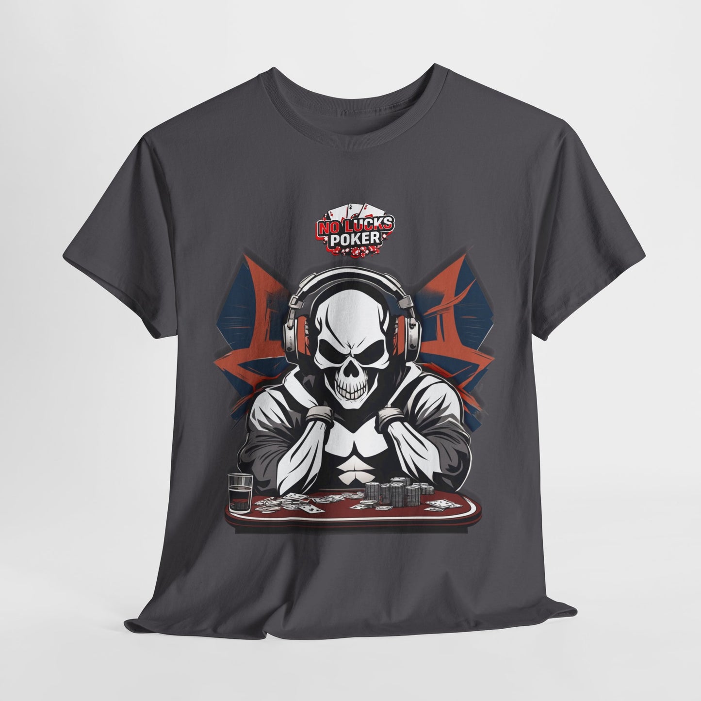 No Lucks Given – Hero/Villain Poker Skull Tee (Headphones Edition)