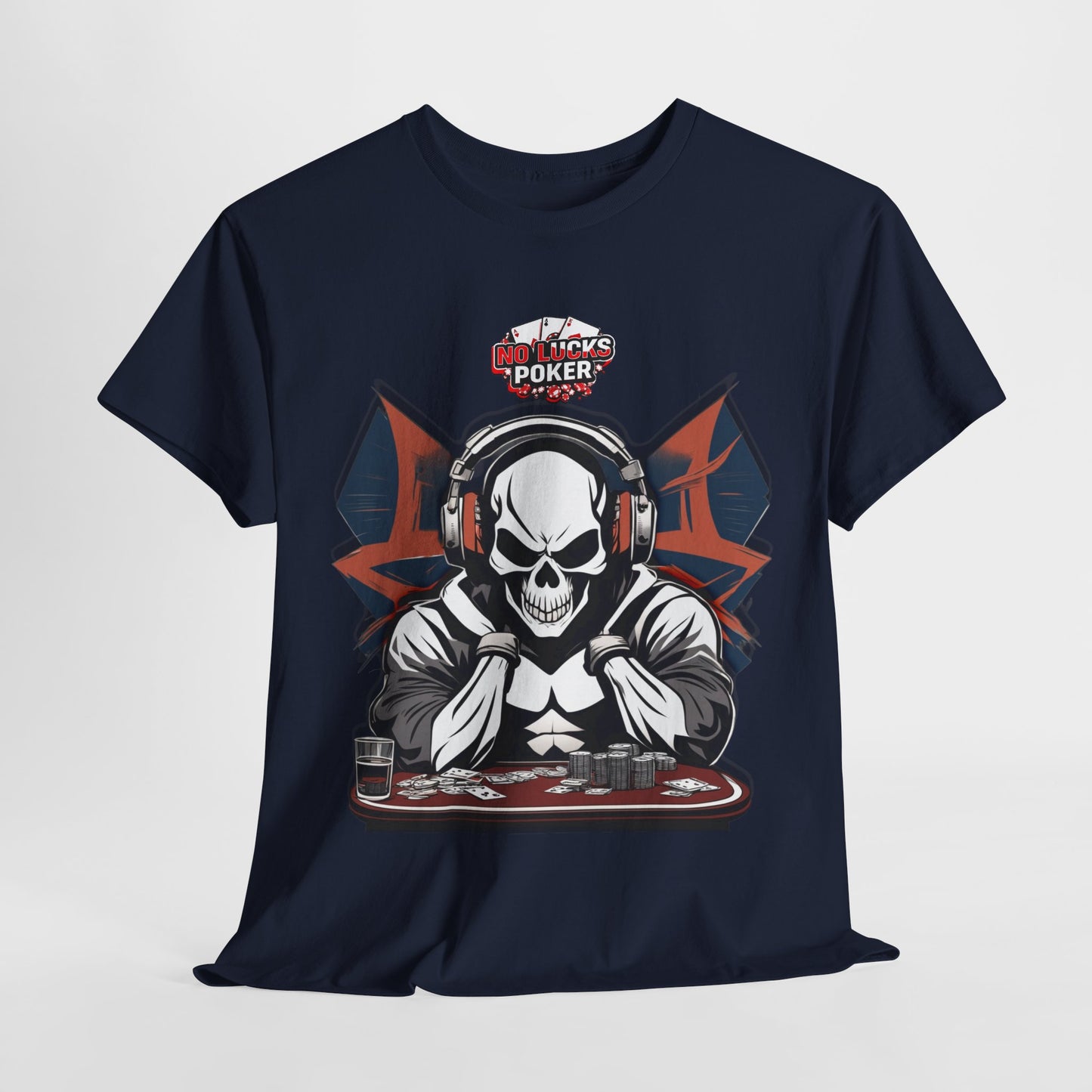 No Lucks Given – Hero/Villain Poker Skull Tee (Headphones Edition)