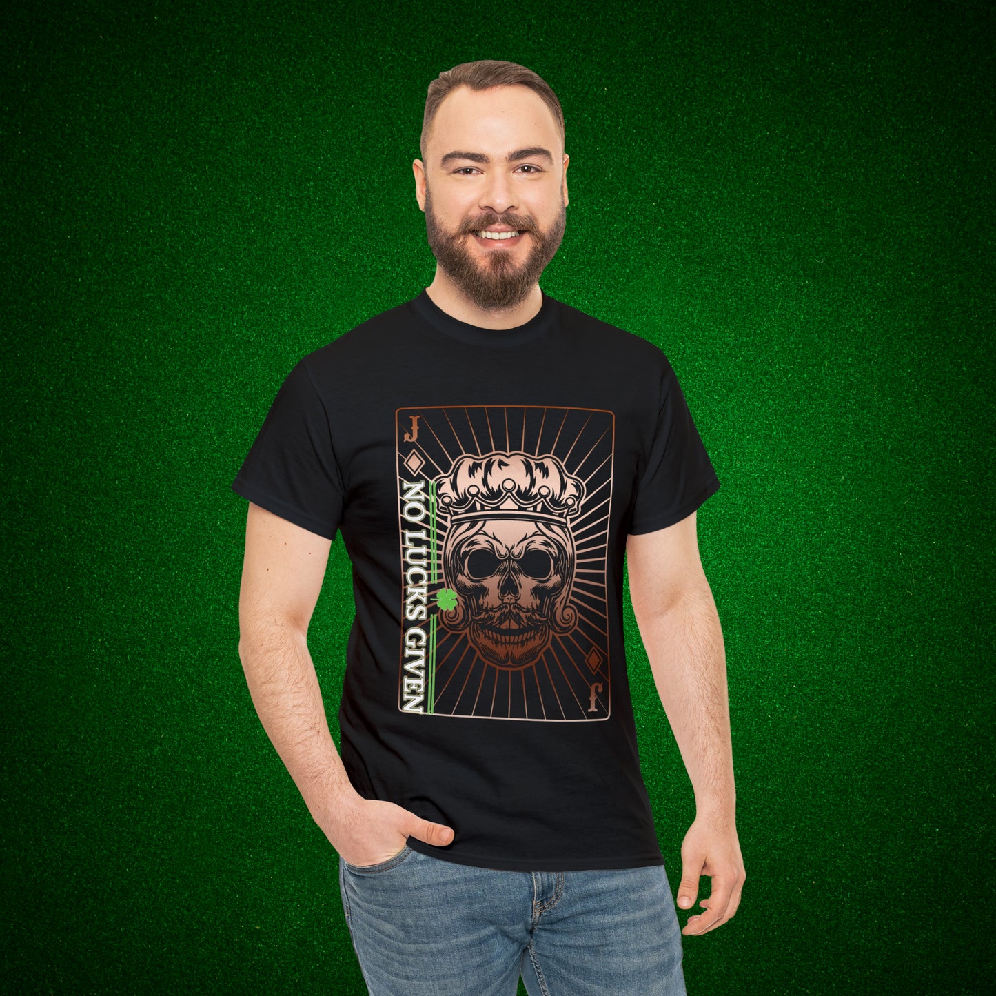 No Lucks Given Jack Skull in Crown of Diamonds Copper Poker T-Shirt Must have Good Luck All-in
