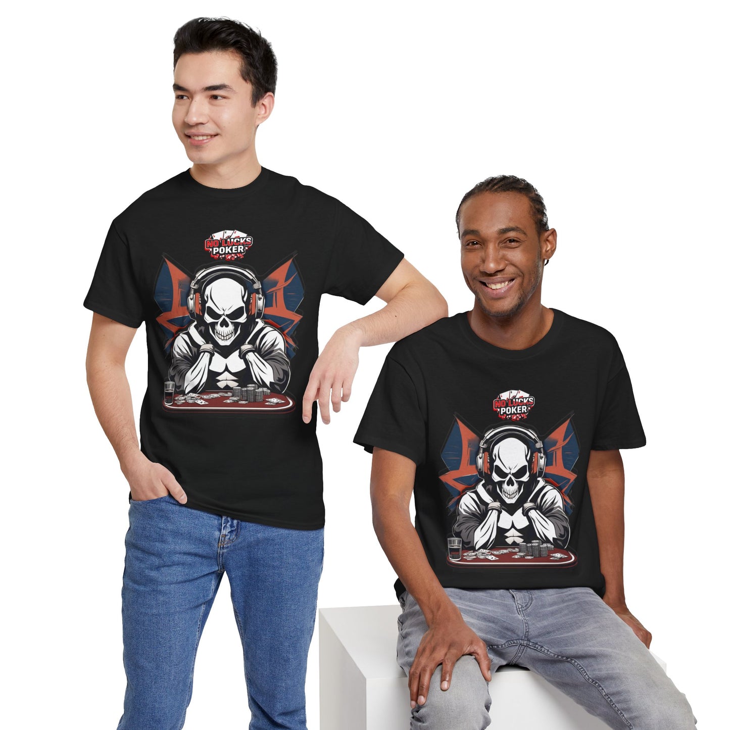 No Lucks Given – Hero/Villain Poker Skull Tee (Headphones Edition)