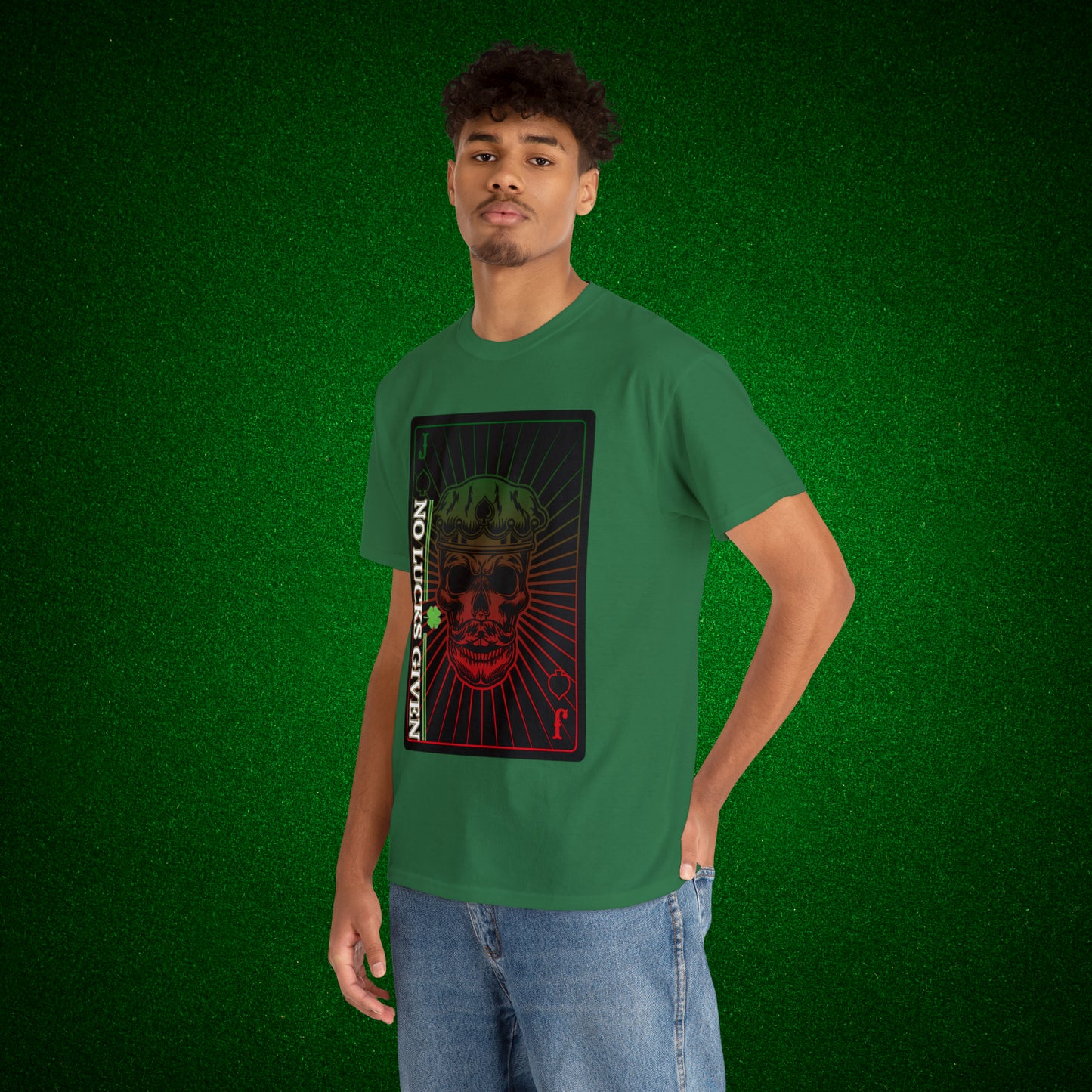 No Lucks Given Jack Skull in Crown of Spades Green Red Poker T-Shirt Must have Good Luck All-in